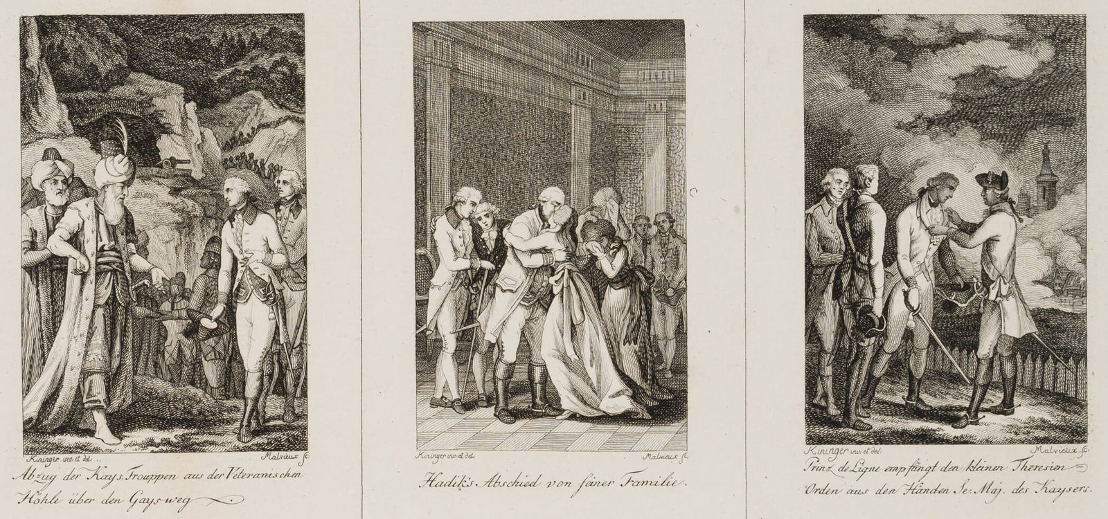 P. MALVIEUX (*1763) after KININGER (*1767), History of the Turkish Wars, Etching: Paul Malvieux (1763 Dresden - 1791 Leipzig) after Vincenz Georg Kininger (1767 Regensburg - 1851 Vienna): History of the Turkish Wars, 18th century, Etching Technique: Etching on Paper Inscription: Si