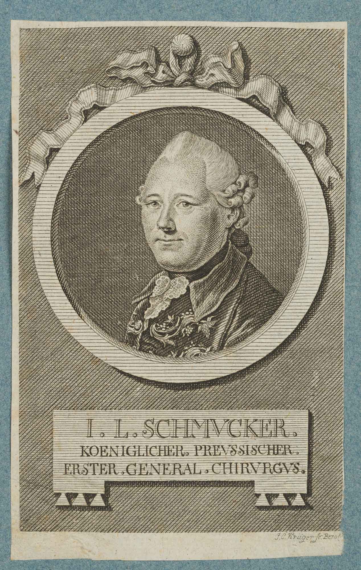 J. KRÜGER (1733-1791), Prussian military doctor J. L. Schmucker, Copper engraving (1 of 4)