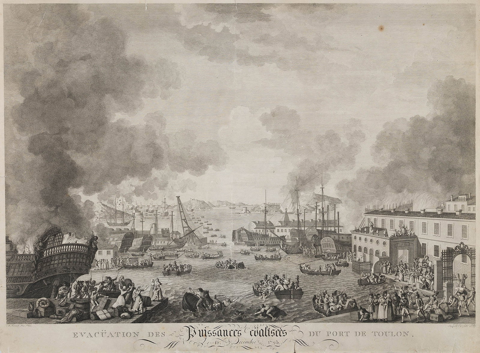 A. FERAUD (*1746) after LAPI (*1769), Evacuation of Toulon, 1794, Copper engraving: André Philippe Feraud (1746 Hyères (Var) - 1813 Toulon (Var)) after Angelo E. Lapi (1769 - 1852 ): Evacuation of Toulon 1793, French Revolution, 1794, Copper engraving Technique: Copper engr
