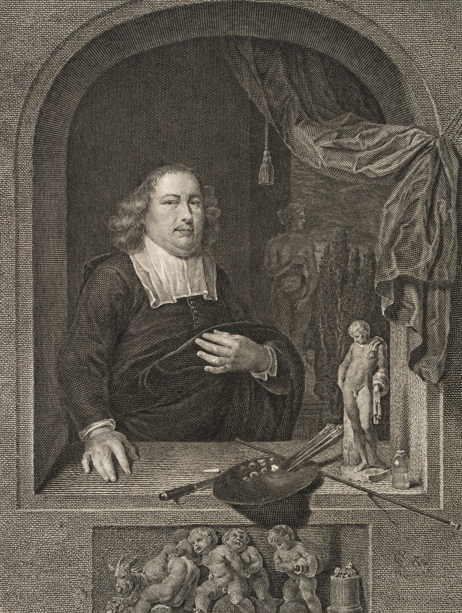 I. KLAUBER (*1753) after NETSCHER (*1629), Portrait of the genre painter Caspar Netscher, around 178 (1 of 5)