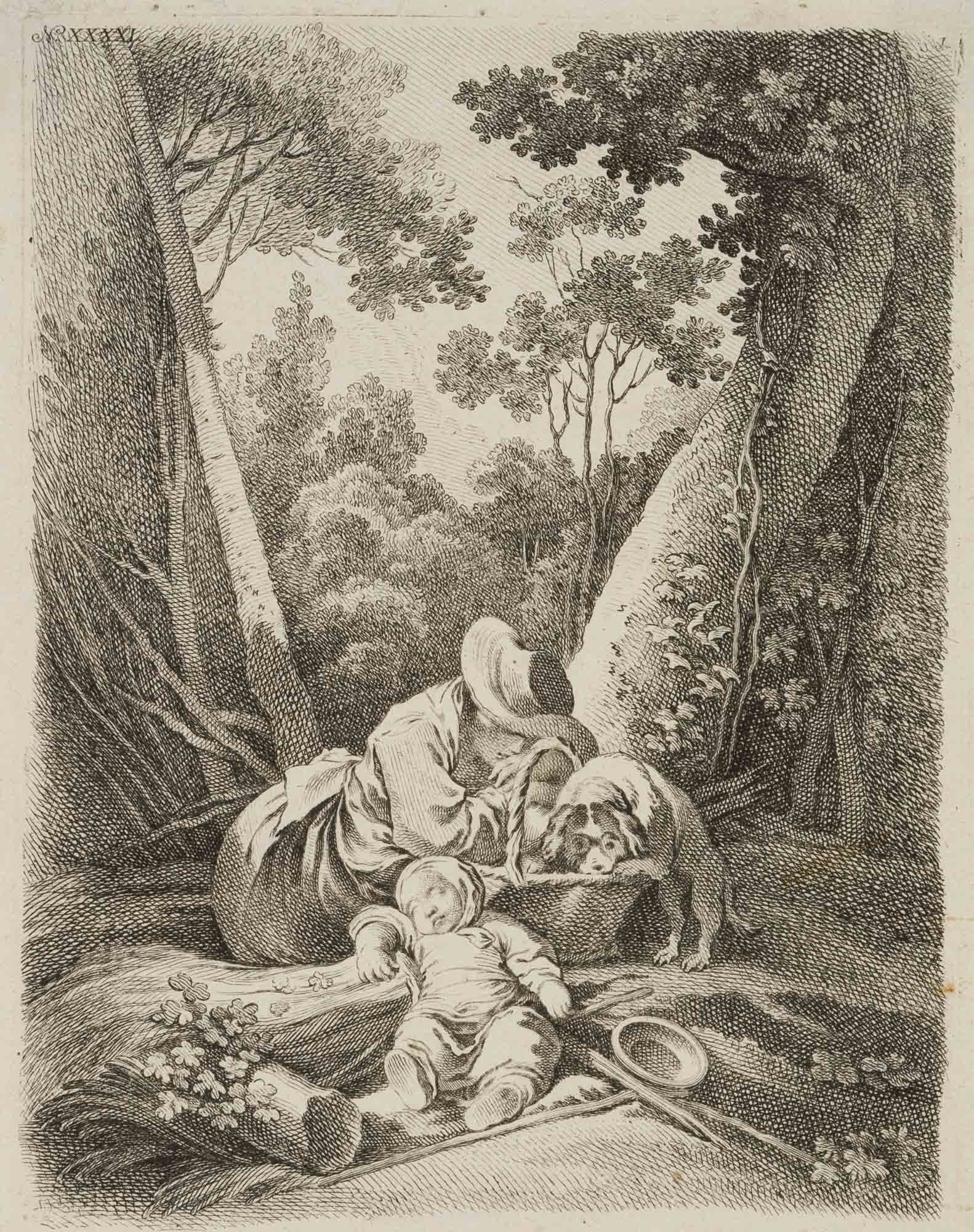 J. NILSON (1721-1788), The Sans Soucyes Girls, around 1760, Etching: Johannes Esaias Nilson (1721 Augsburg - before 1788 ibid.): The Sans Soucyes Girls, c. 1760, Etching Technique: Etching on Laid paper, mounted on Paper Watermark: indeterminate signs: Undeterminable w