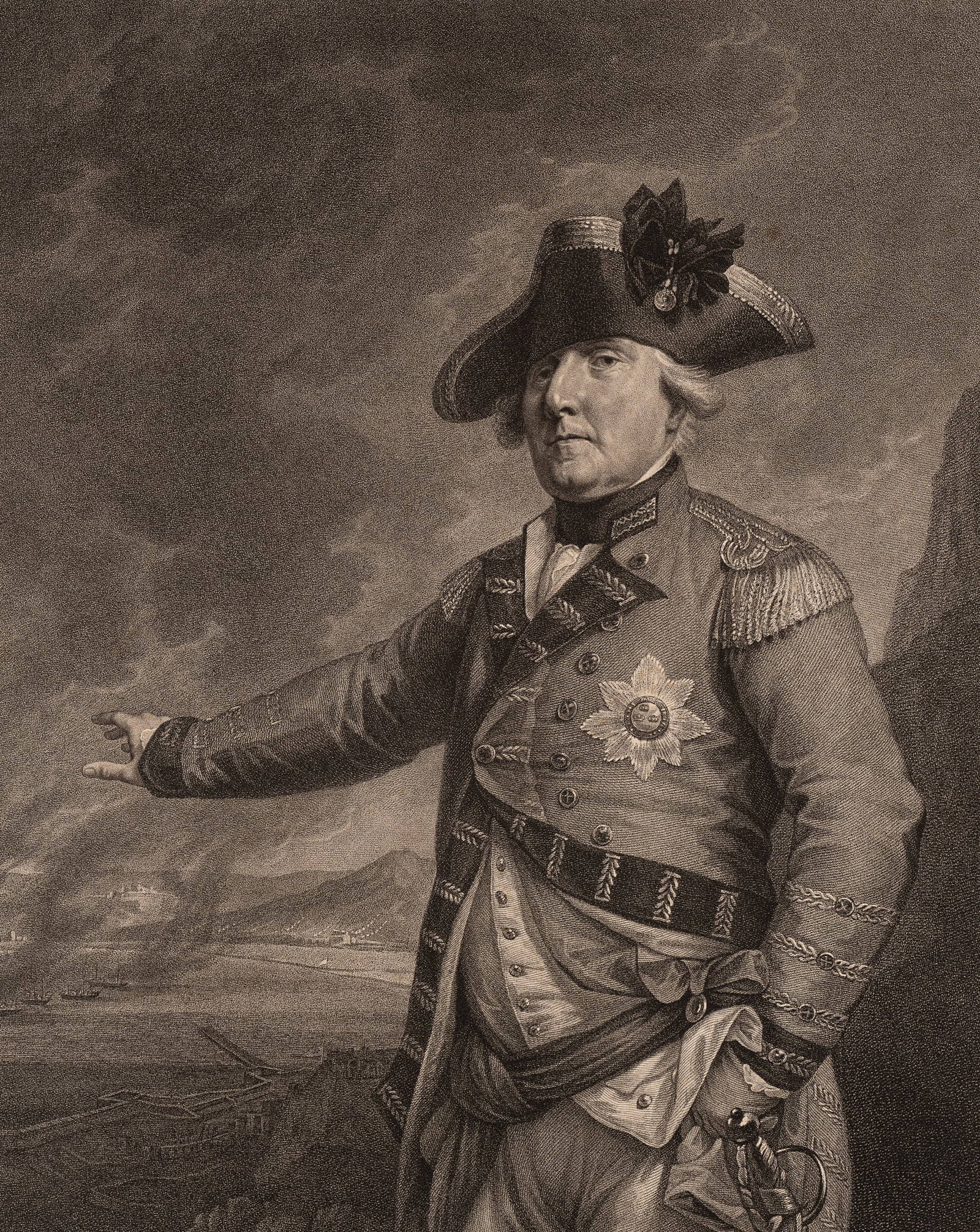 F. BARTOLOZZI (*1728) after POGGI (*1774), Portrait of Lord Heathfield, 1788, Etching: Francesco Bartolozzi (1728 Florence - 1815 Lissabon) after Antonio Poggi (1774 Florence (unkn.) - 1836 London): Portrait of George Augustus Elliot, Governor of Gibraltar, 1788, Etching Technique: Etch
