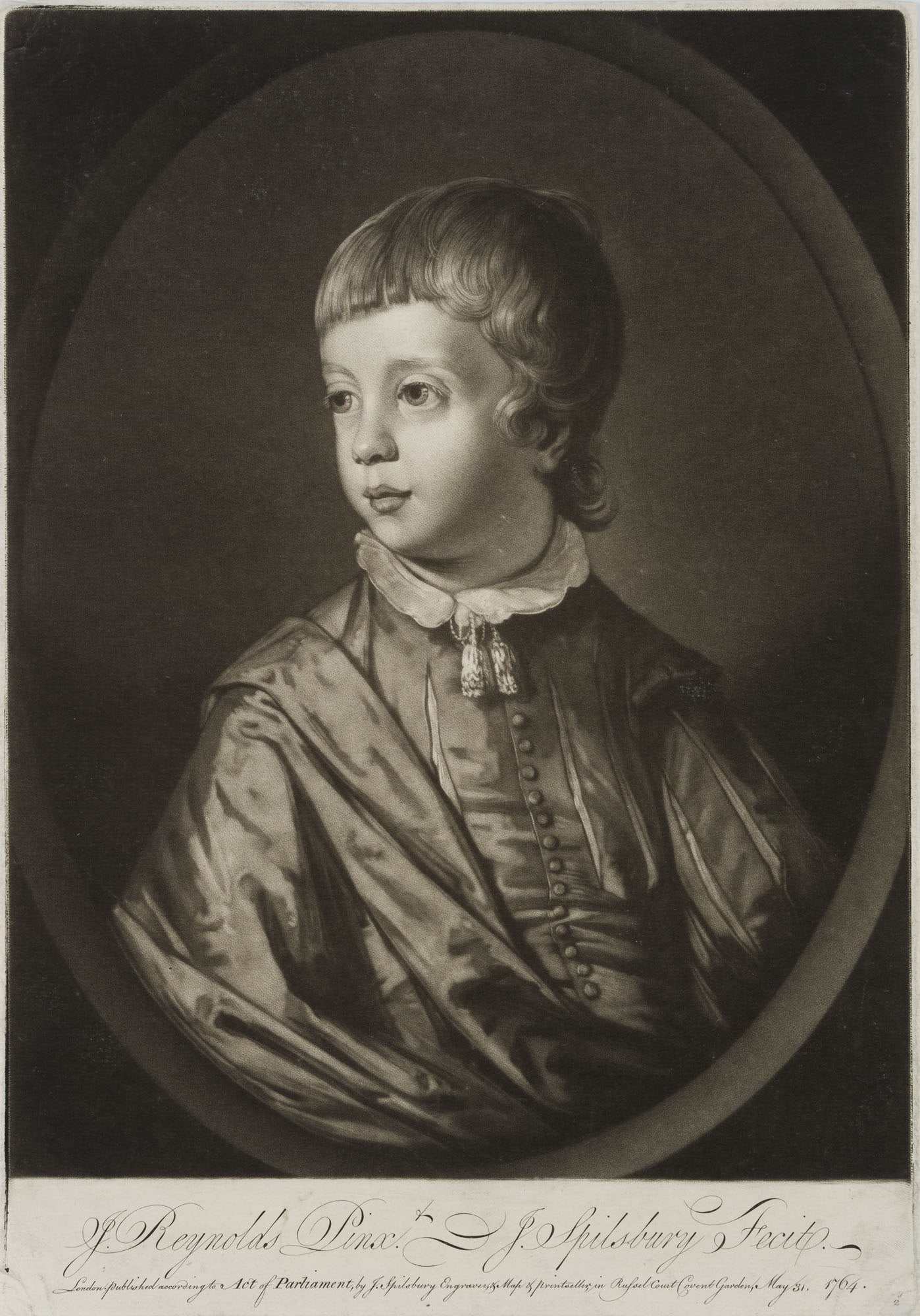 J. SPILSBURY (*1737) after REYNOLDS (*1723), William Legge, 1764, Mezzotint: Jonathan Spilsbury (1737 - 1812 ) after Joshua Reynolds (1723 - 1792 ibid.): Portrait of William Legge, 2nd Earl of Dartmouth, Boy's Portrait, 1764, Mezzotint Technique: Mezzotint on Laid paper Waterm