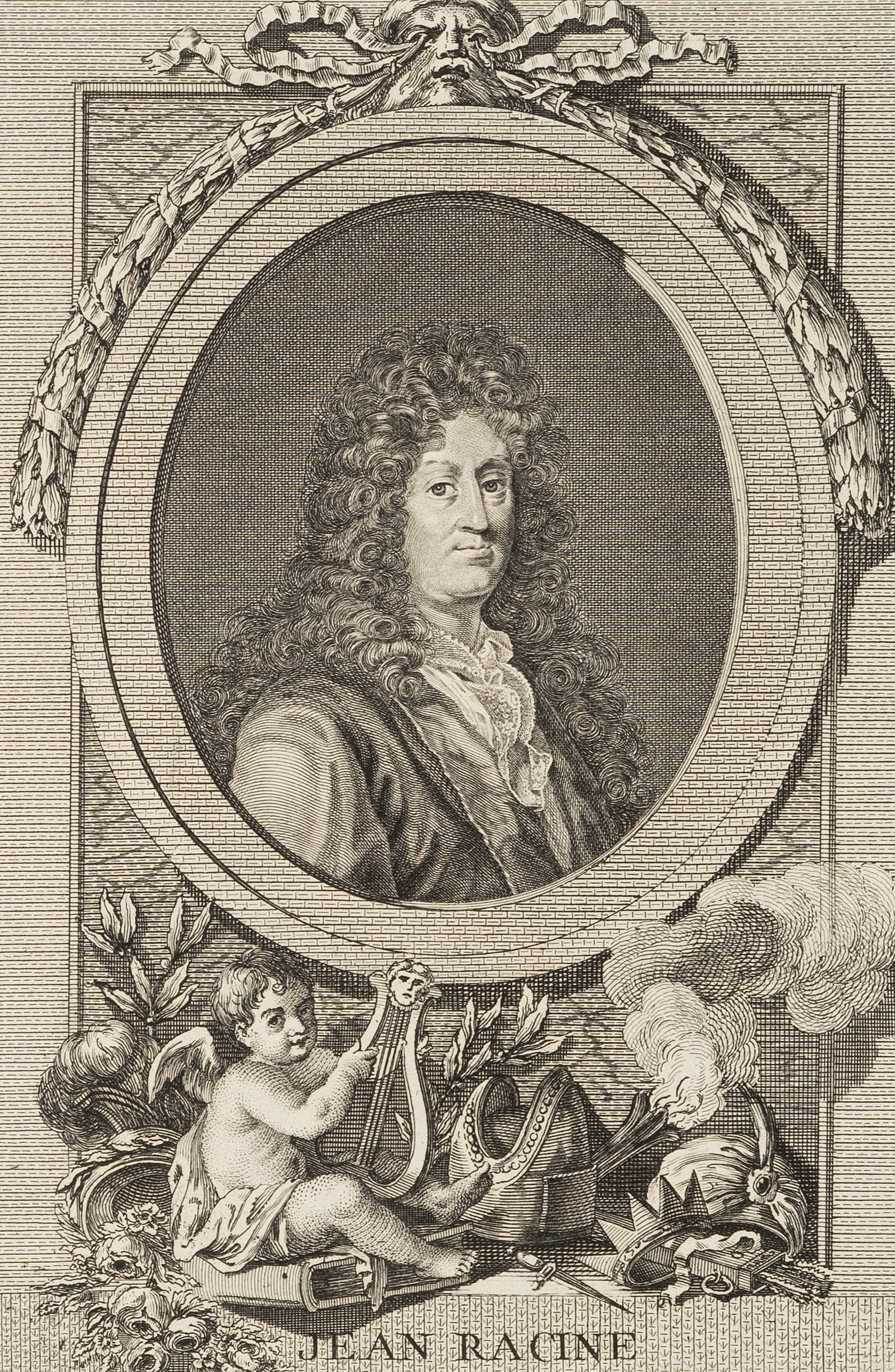 J. DUPIN (18th) after SANTERRE (*1651), Portrait of the writer Jean Racine, Copper engraving (1 of 5)