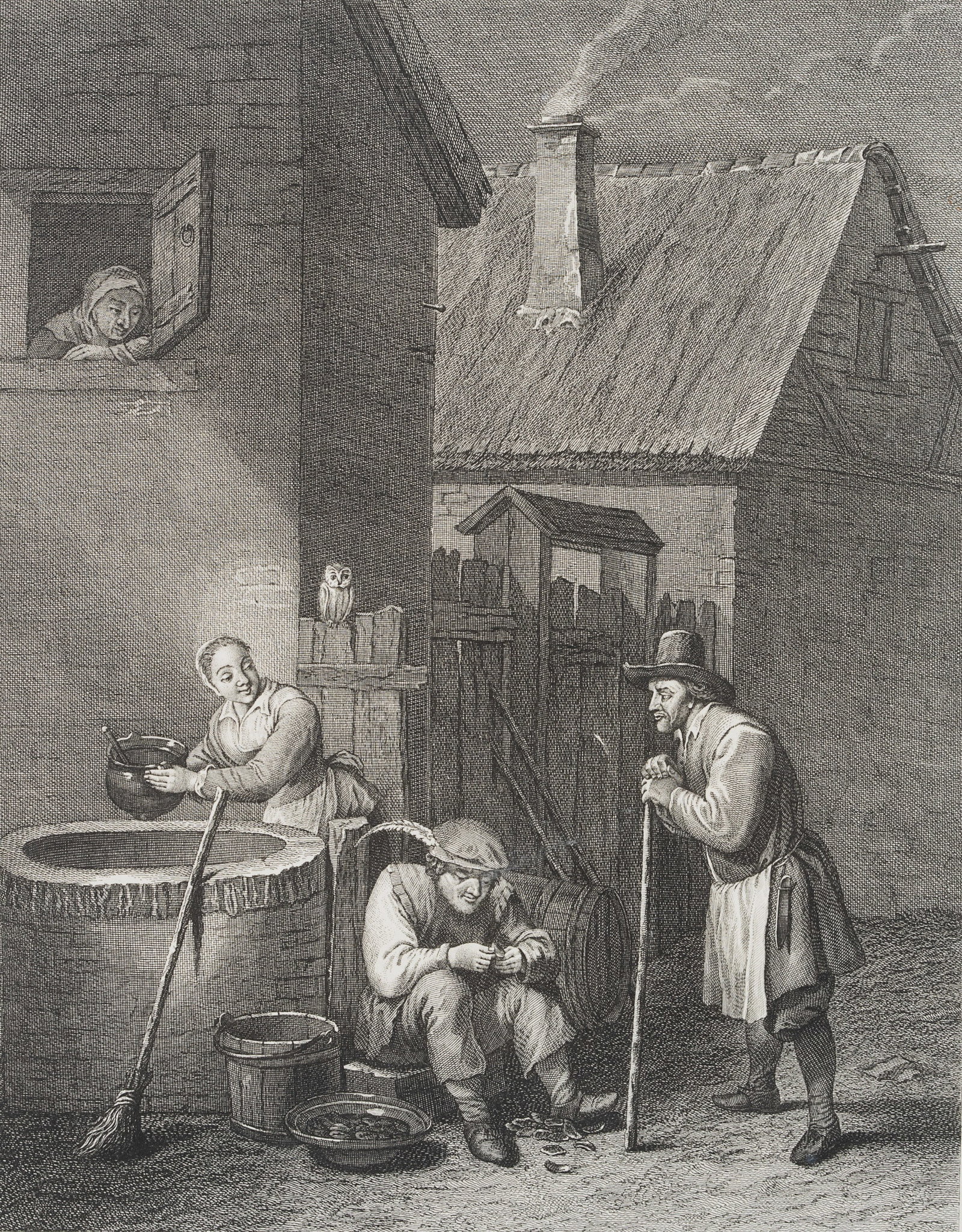 P. COLLE (*1737) after TENIERS (*1610), Villagers at the well, Etching (1 of 5)