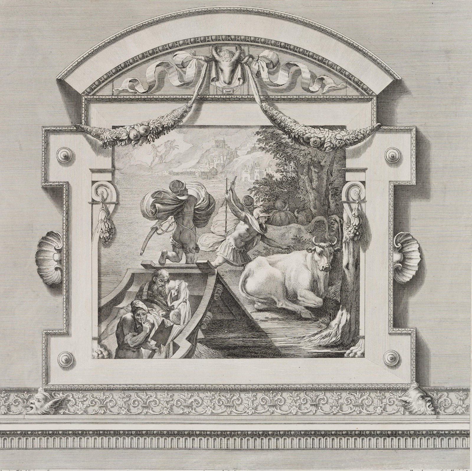 B. CRIVELLARI (*1716) after TIBALDI (*1527), Odysseus, Helios’ cattle, Copper engraving: Bartolomeo Crivellari (1716 - 1777 ) after Pellegrino Tibaldi (1527 Curia - 1592 Mailand): The companions of Odysseus steal the cattle of Helios, 18th century, Copper engraving Technique: Copper engra