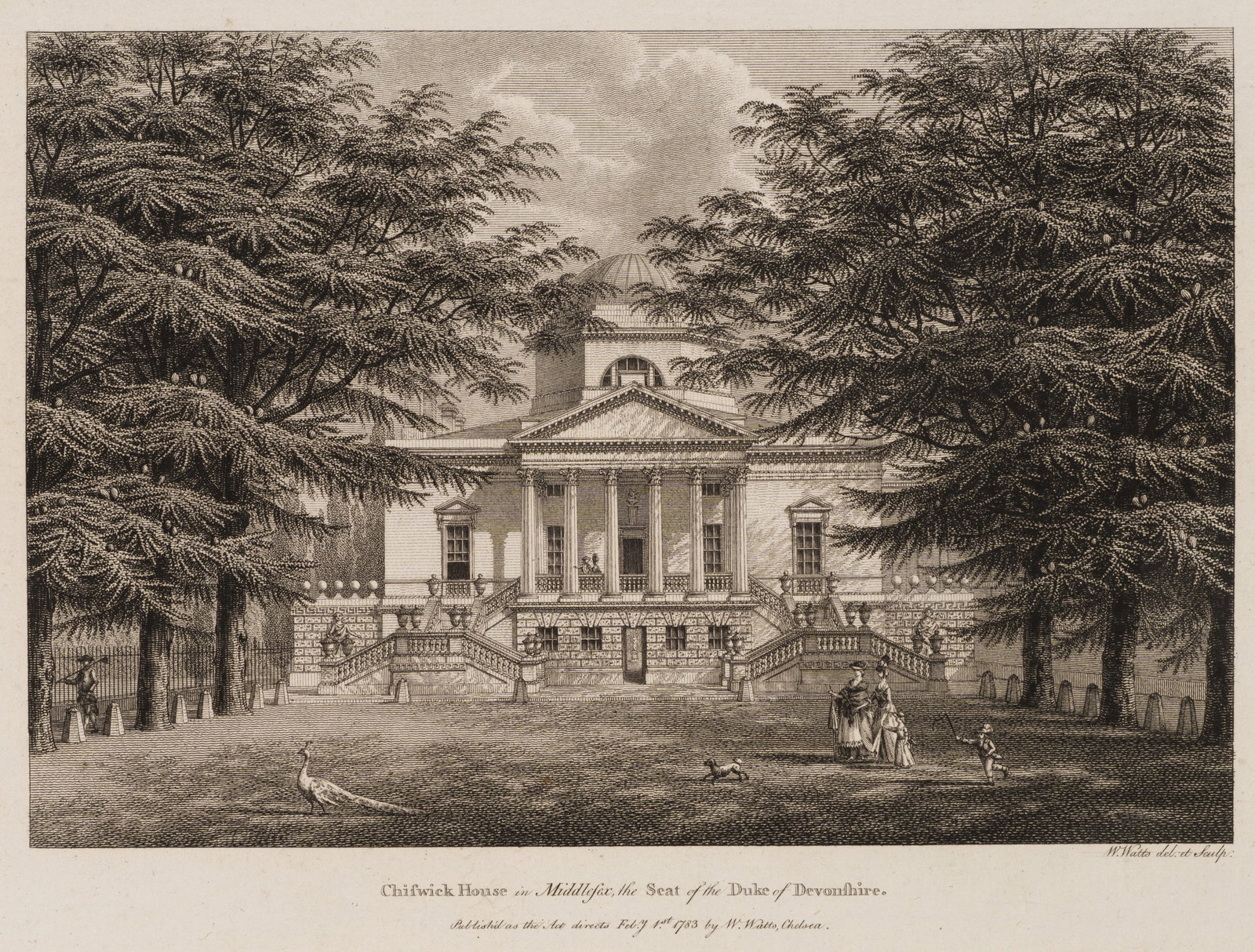W. WATTS (1752-1851), Chiswick House in Middlesex, 1783, Etching: William Watts (1752 - 1851 ): Chiswick House in Middlesex Chiswick House in Middlesex, country residence of the Duke of Devonshire, 1783, Etching Technique: Etching on Paper Impression Quality: Quite 