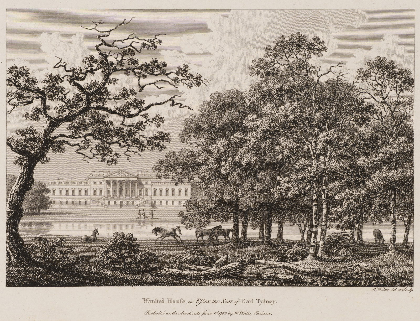 W. WATTS (1752-1851), Wanstead House in Essex, 1783, Etching: William Watts (1752 - 1851 ): Wanstead House in Essex Wanstead House in Essex, Earl Tylney's country estate in extensive parkland, 1783, Etching Technique: Etching on Paper Impression Quality: Excelle