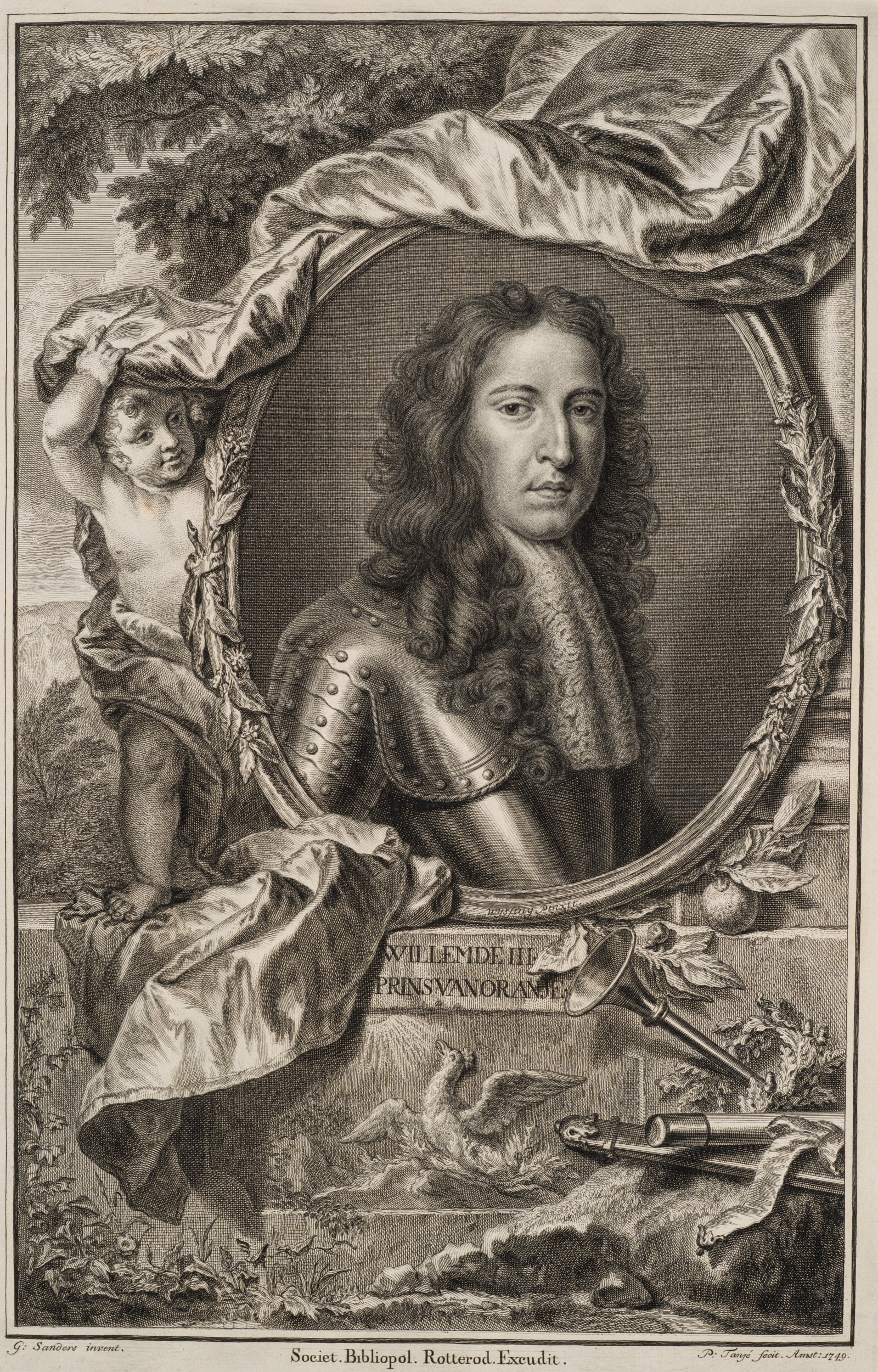 P. TANJÉ (*1706) after WISSING (*1656), Portrait of William III of Orange, 1749, Copper (1 of 5)