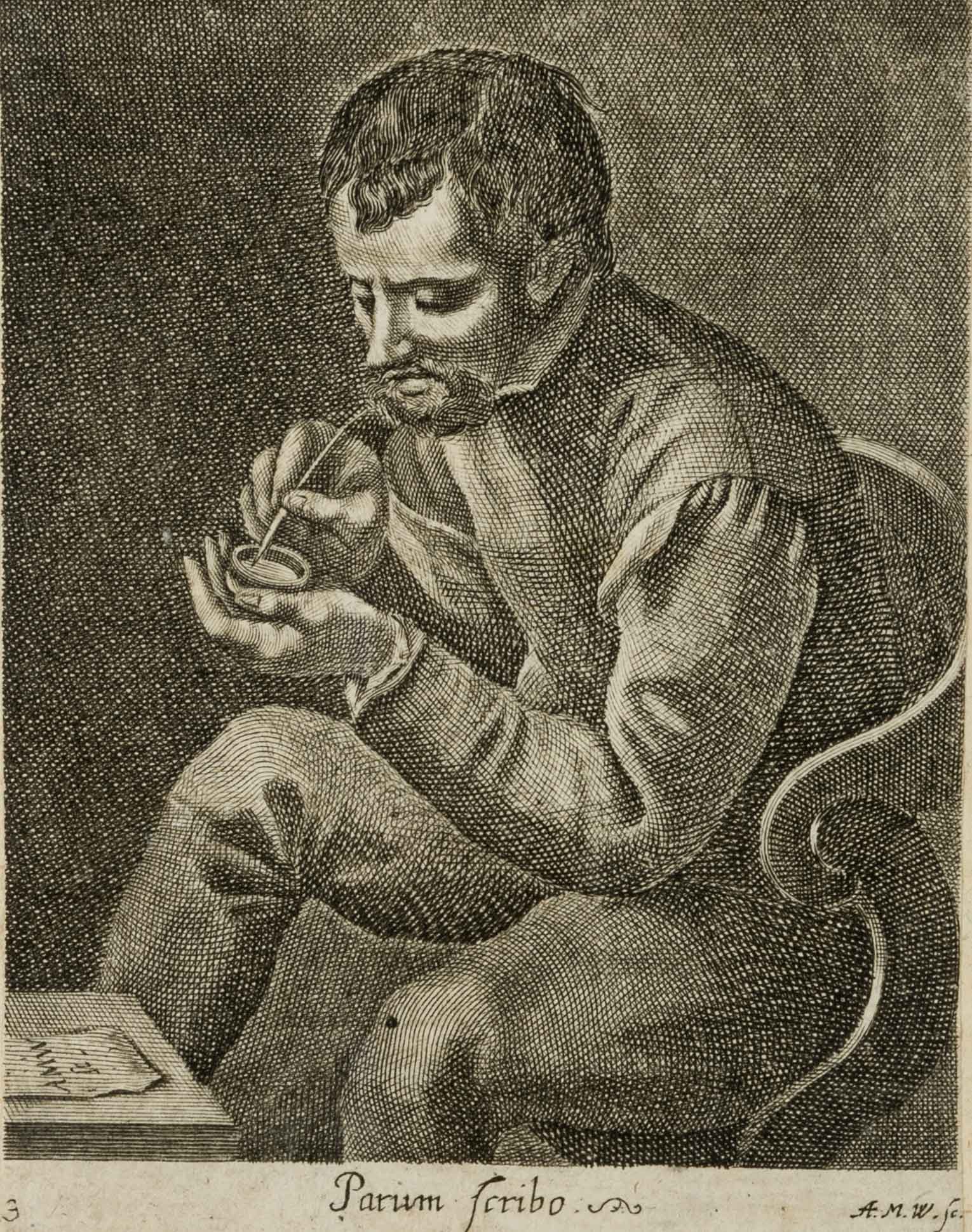 A. WOLFGANG (1660-1736), Portrait of a man writing, Etching (1 of 4)