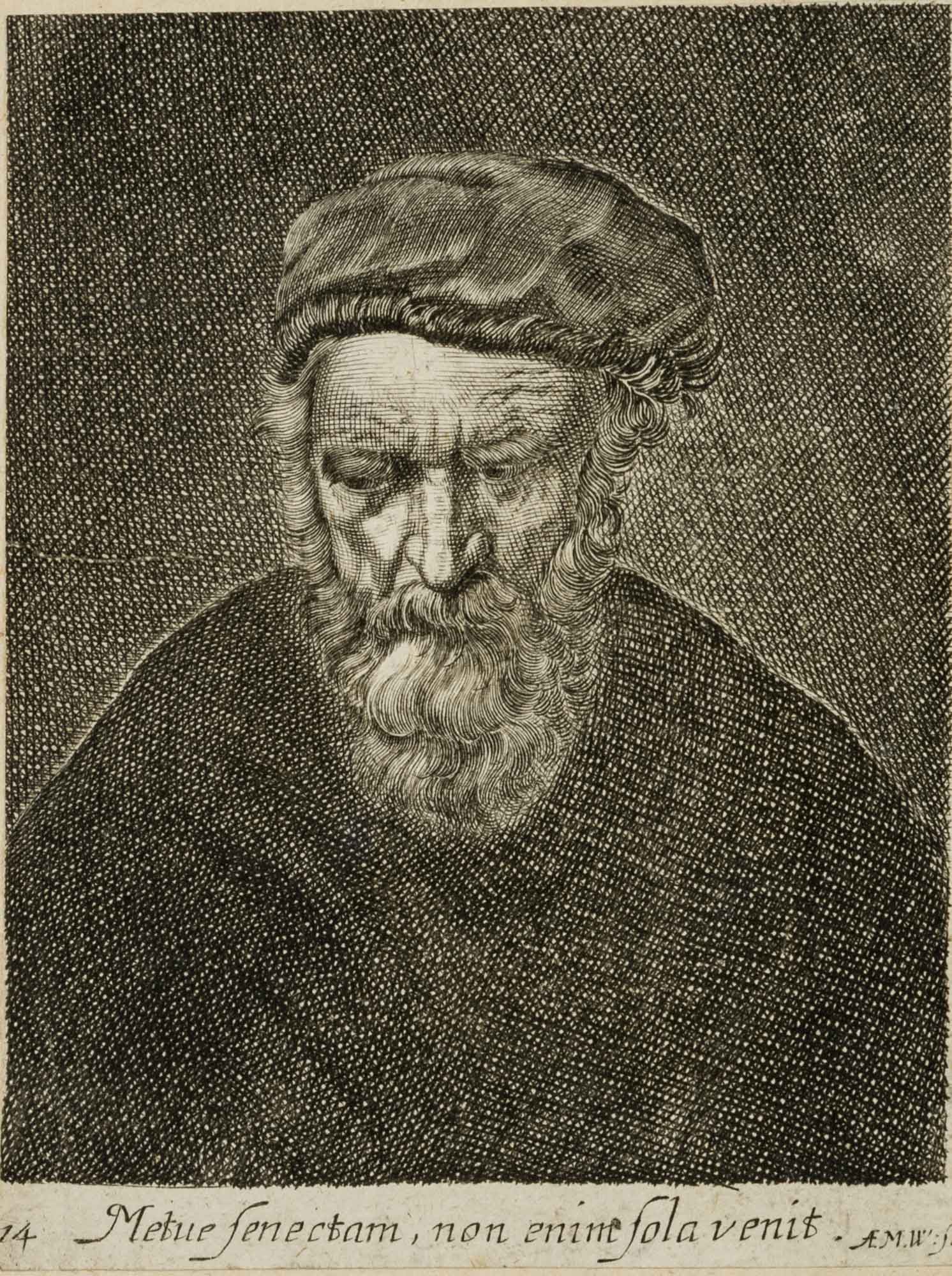 A. WOLFGANG (1660-1736), A bearded man looking down, Etching: Andreas Matthäus Wolfgang (1660 - 1736 ): Portrait in half-length of an elderly bearded man with a lowered gaze, 18th century, Etching Technique: Etching on Paper Inscription: Inscribed below in 