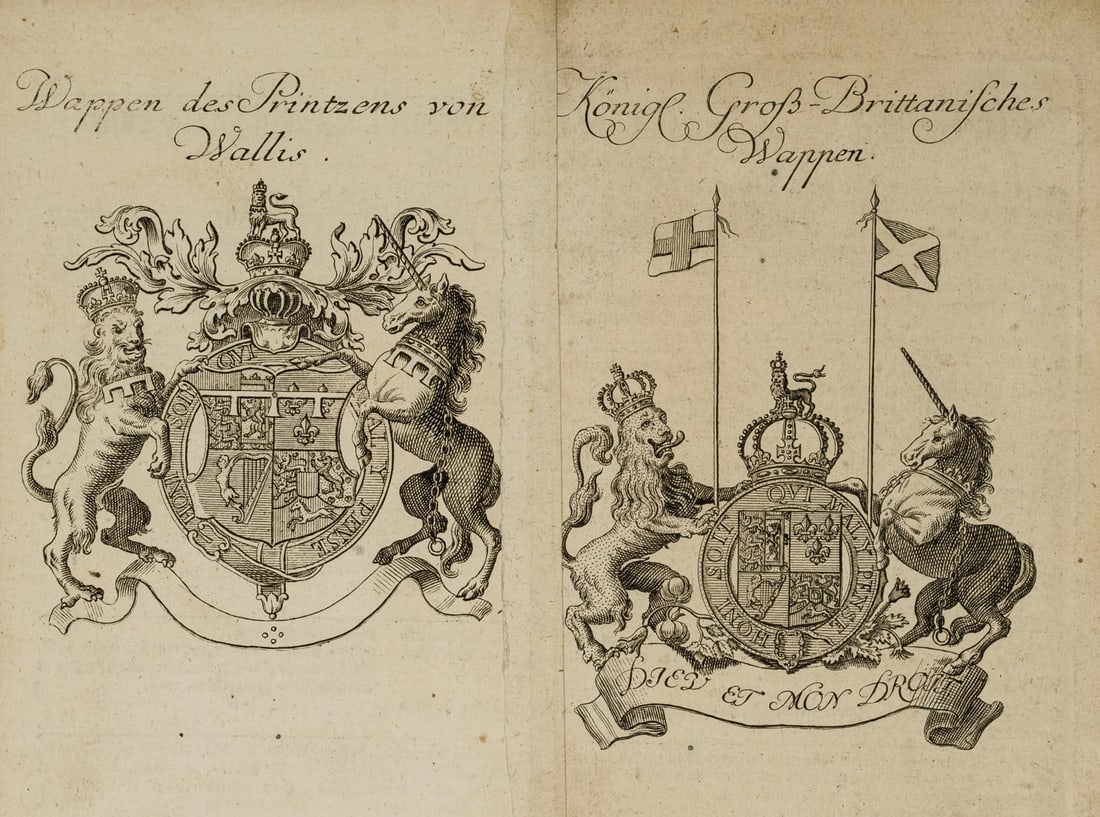 Unknown (18th), Two British royal coats of arms, around 1730, Copper engraving (1 of 4)