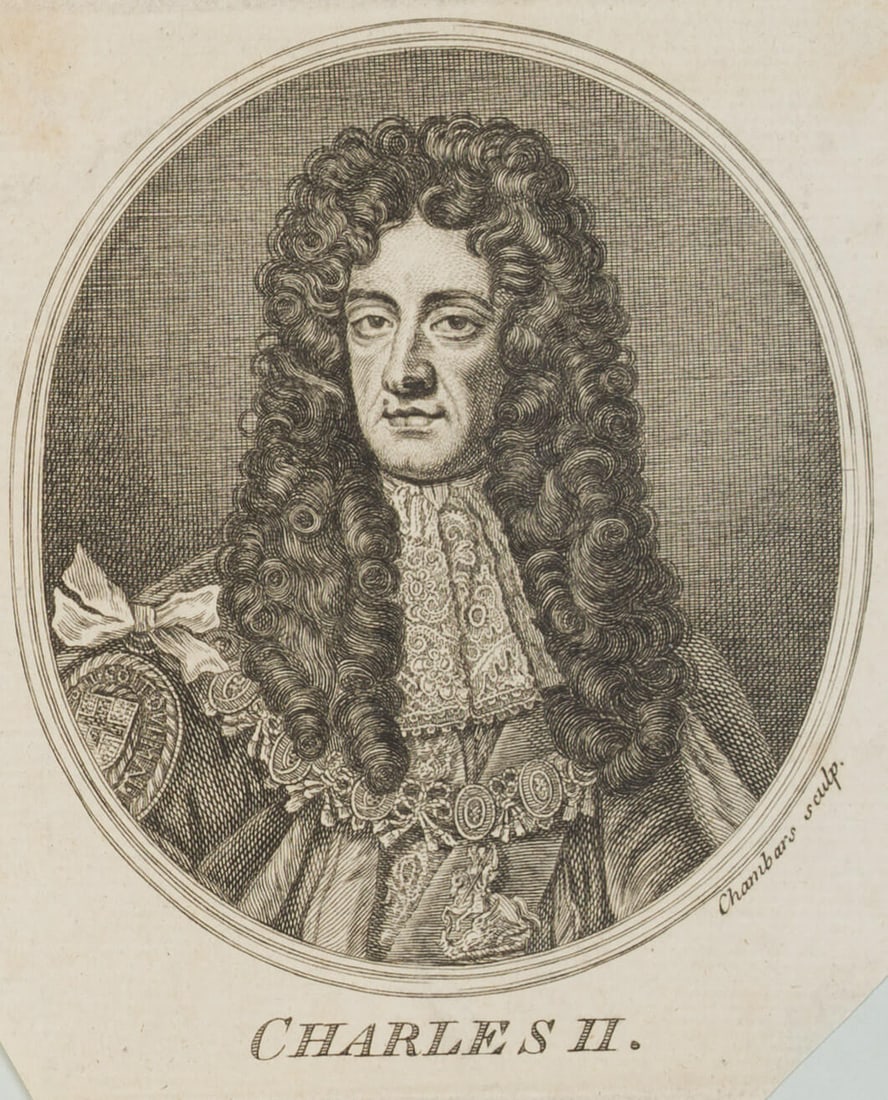T. CHAMBERS (*1724) after Unknown (18th), King Charles II (1630–1685), around 1750, Copper (1 of 4)
