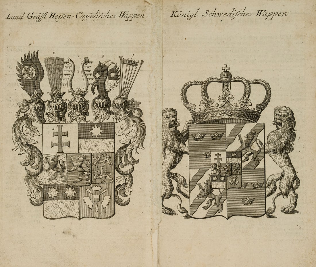 Unknown (18th), Hesse-Kassel / Royal Swedish Coat of Arms, around 1735, Copper engraving (1 of 4)