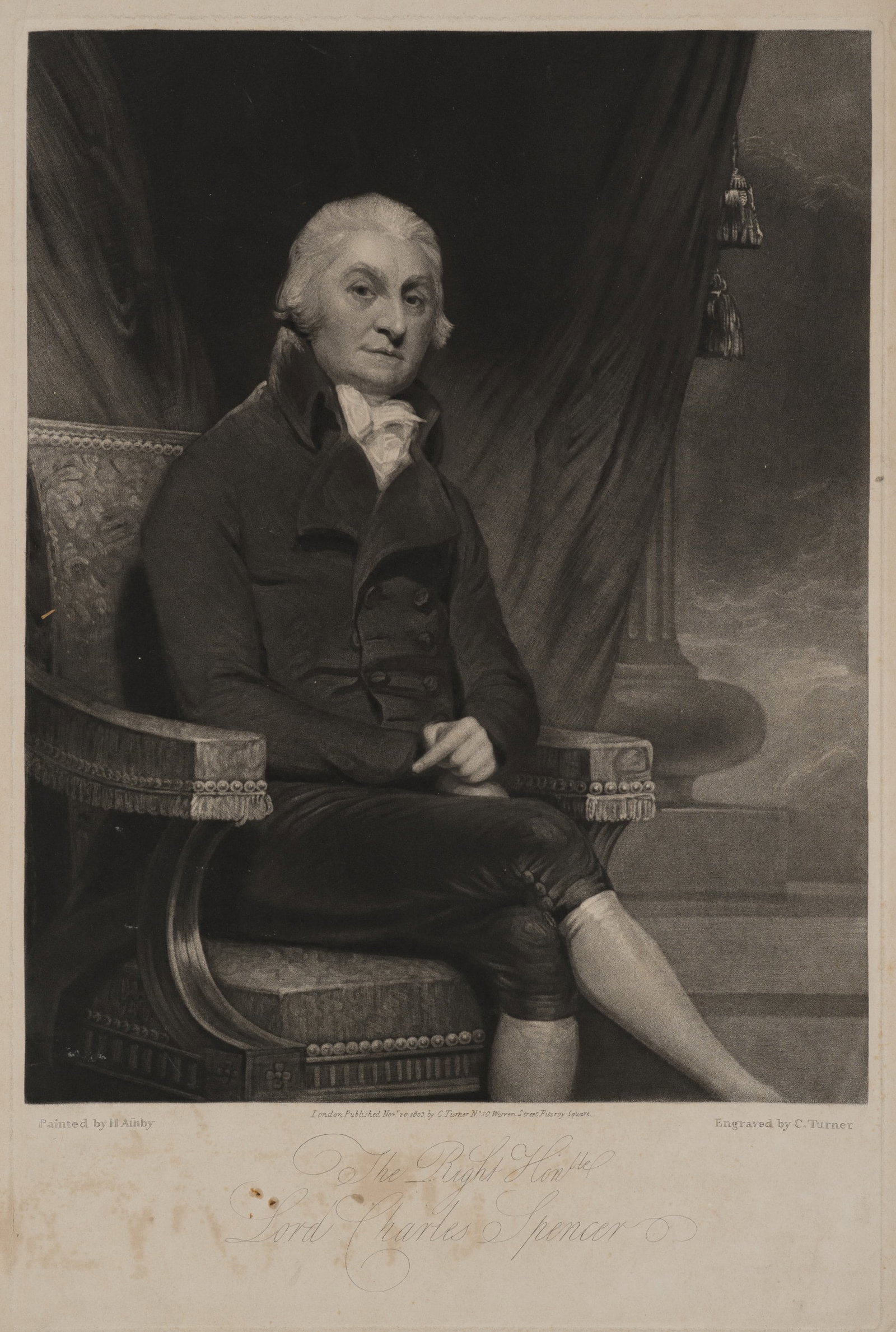 C. TURNER (*1773) after ASHBY (*1778), Portrait of Lord Charles Spencer, 1803, Mezzotint (1 of 5)