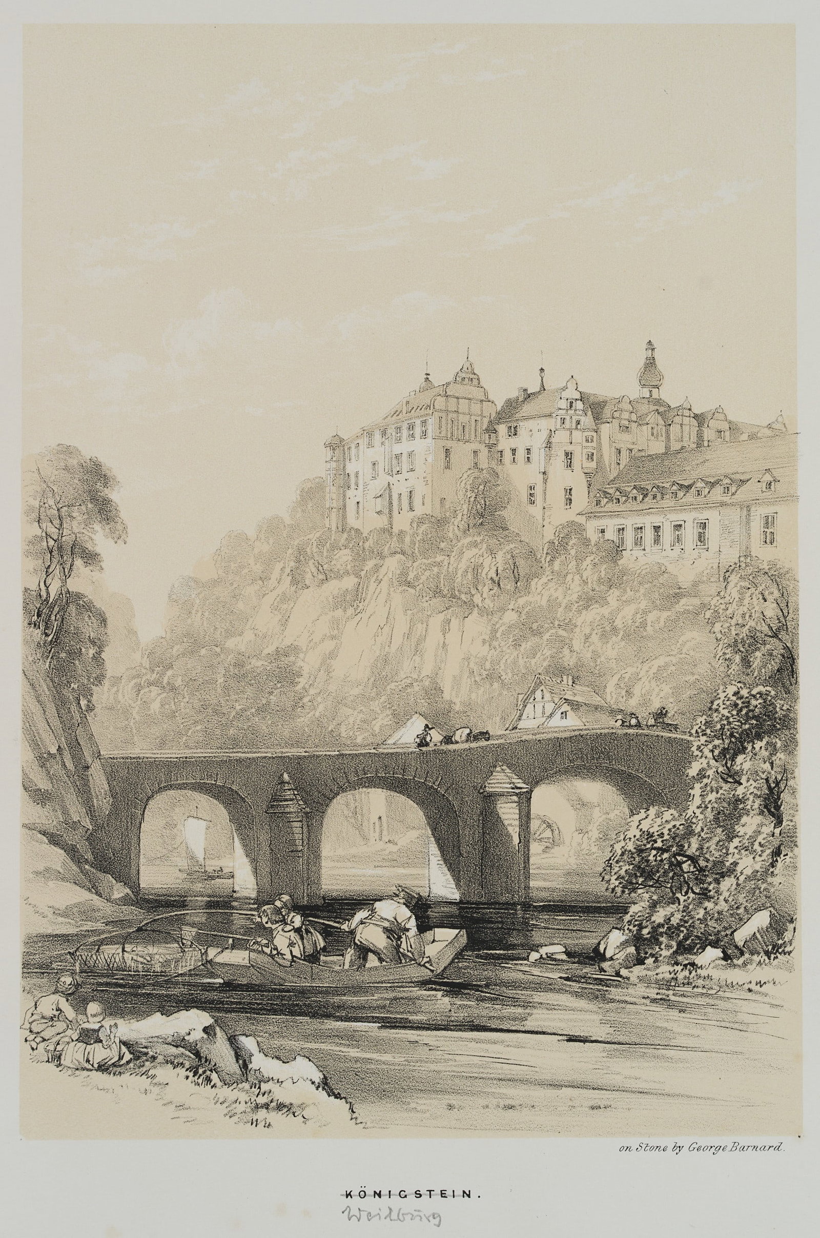 G. BARNARD (19th), Weilburg Castle overlooking the River Lahn, around 1840, Lithography (1 of 4)