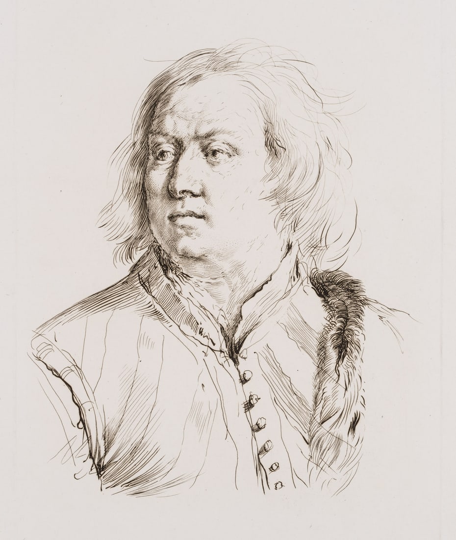 A. BARTSCH (1757-1821) attributed, Portrait study, man in a suit, around 1800, Etching: Adam von Bartsch (1757 Vienna - 1821 ibid.) attributed: Portrait Study of a Man in Costume, c. 1800, Etching Technique: Etching on Paper Inscription: Presumably after Italian master Date: c. 1800 Desc