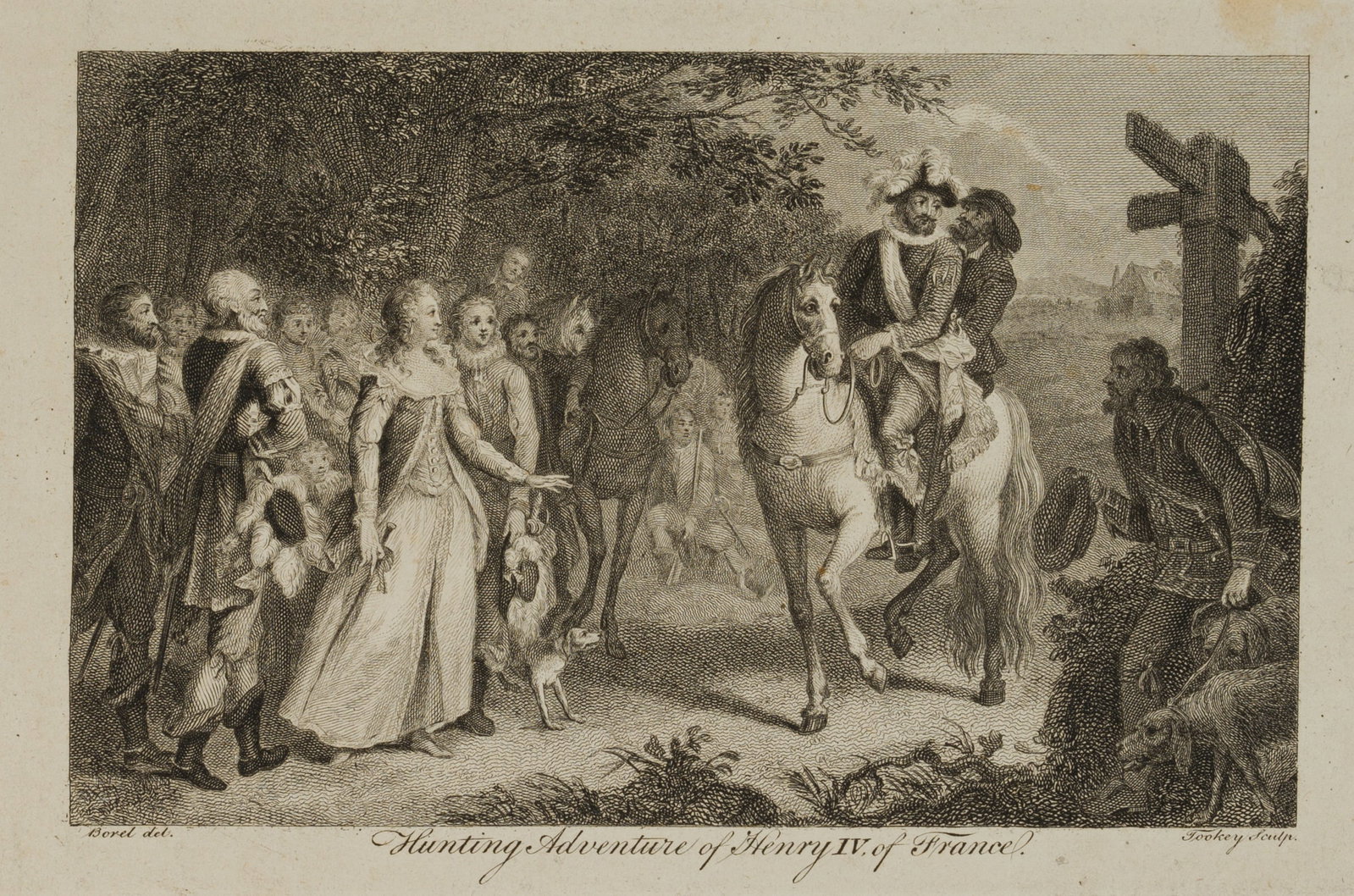 J. TOOKEY (19th) after BOREL (18th), Henry IV on a hunting trip, around 1820, Etching: James Tookey (19th century) after Borel (18th century): Henry IV on the hunt, Hunting adventure of Henry IV of France, c. 1820, Etching Technique: Etching on Paper Date: c. 1820 Description: Scene fro