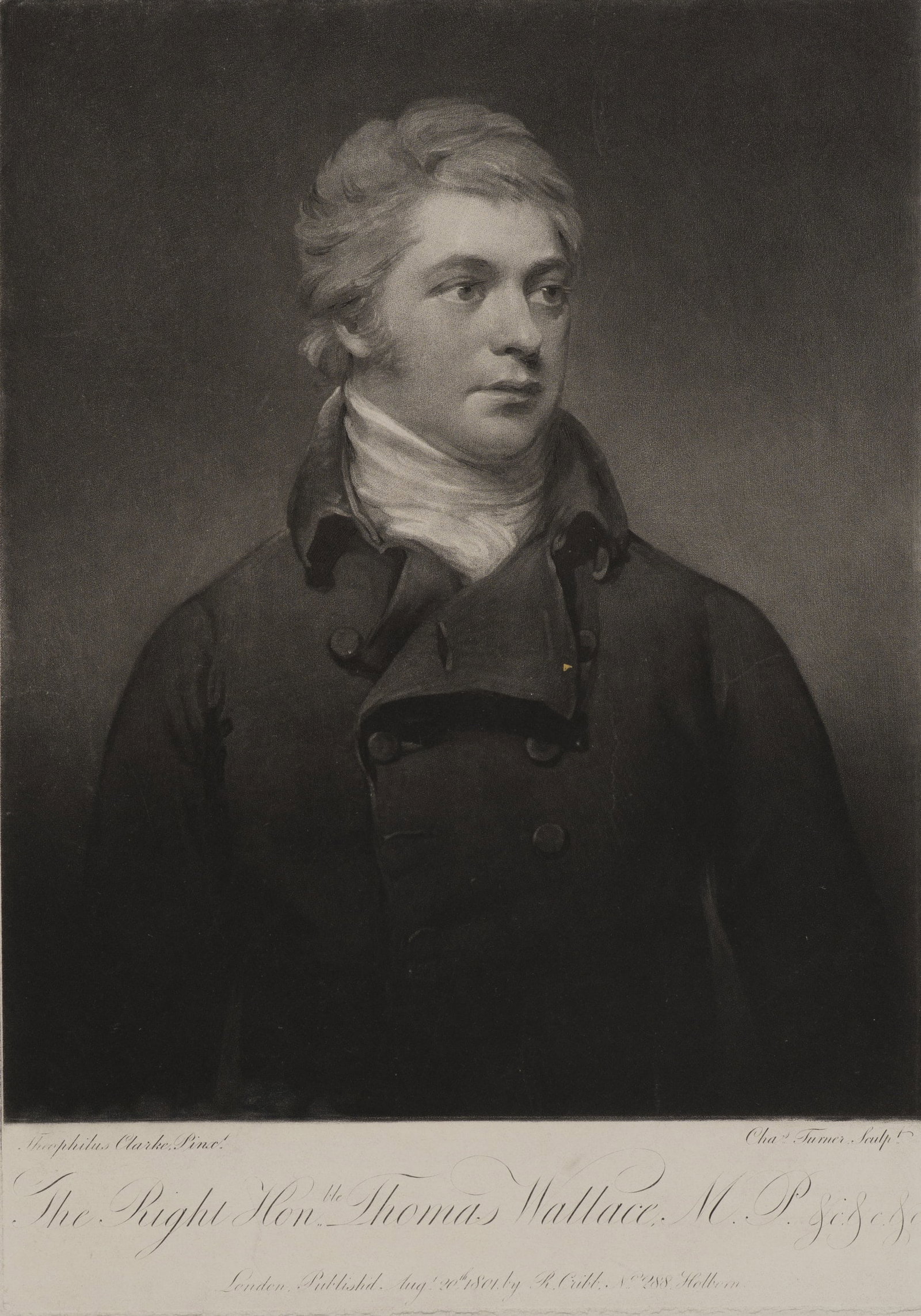 T. CLARKE (1776-1832), Thomas Wallace, Baron Wallace, 1801, Mezzotint: Theophilus Clarke (around 1776 - 1832 ): Portrait of Thomas Wallace, Baron Wallace (1768-1844), politician, 1801, Mezzotint Technique: Mezzotint on Paper Inscription: At the lower part signed in the p