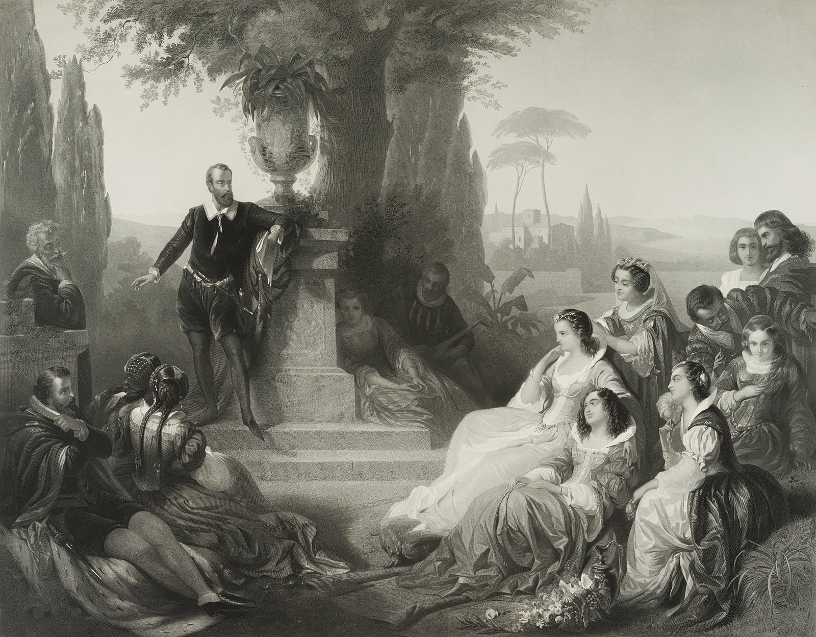 P. COTTIN (*1823) after ENDER (*1822), Torquato Tasso at the court of Ferrara, 1863, Aquatint (1 of 2)