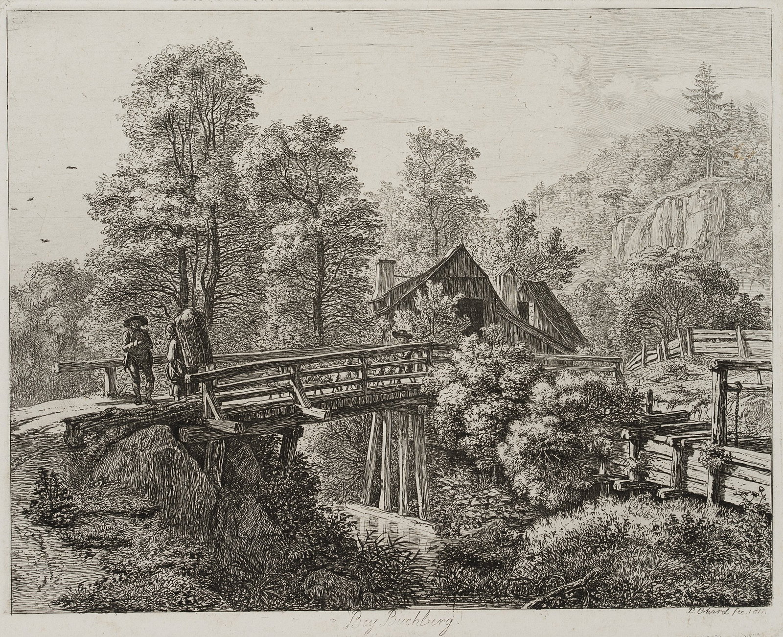 J. ERHARD (1795-1822), Wooden bridge near Buchberg, near Vienna, 1817, Etching: Johann Christoph Erhard (1795 Nuremberg - 1822 Rom): Wooden bridge near Buchberg, near Vienna, 1817, Etching Technique: Etching on Paper Catalogue Raisonné: , 12, II Inscription: Inscribed, signe