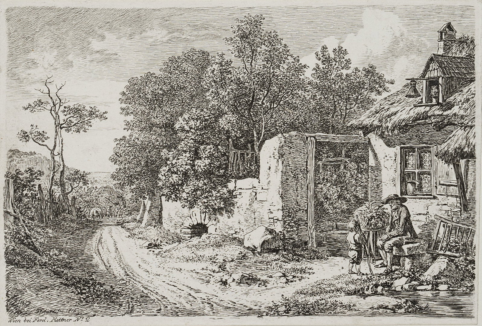 J. ERHARD (1795-1822), A boy and a farmer at the farmstead, 1816, Etching: Johann Christoph Erhard (1795 Nuremberg - 1822 Rom): A boy and a farmer at the farmstead, 1816, Etching Technique: Etching on Paper Catalogue Raisonné: , 58, IV/V Inscription: Signed lower left i