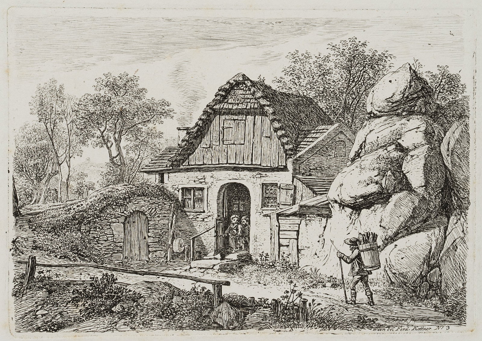 J. ERHARD (1795-1822), Farmhouse by the cliff, 1817, Etching: Johann Christoph Erhard (1795 Nuremberg - 1822 Rom): Farmhouse by the cliff, 1817, Etching Technique: Etching on Paper Catalogue Raisonné: , 59, III/IV Inscription: Signed lower right in the prin