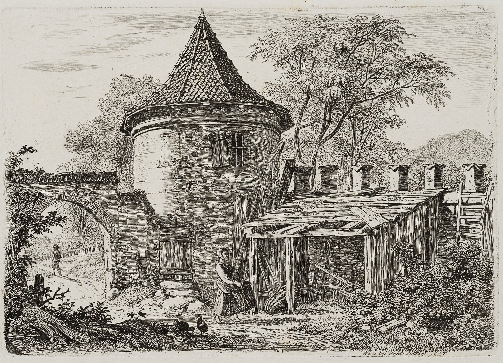 J. ERHARD (1795-1822), A low round tower with an archway, 1817, Etching: Johann Christoph Erhard (1795 Nuremberg - 1822 Rom): A low round tower with an archway, 1817, Etching Technique: Etching on Paper Catalogue Raisonné: , 60, IV/V Inscription: Signed lower right in