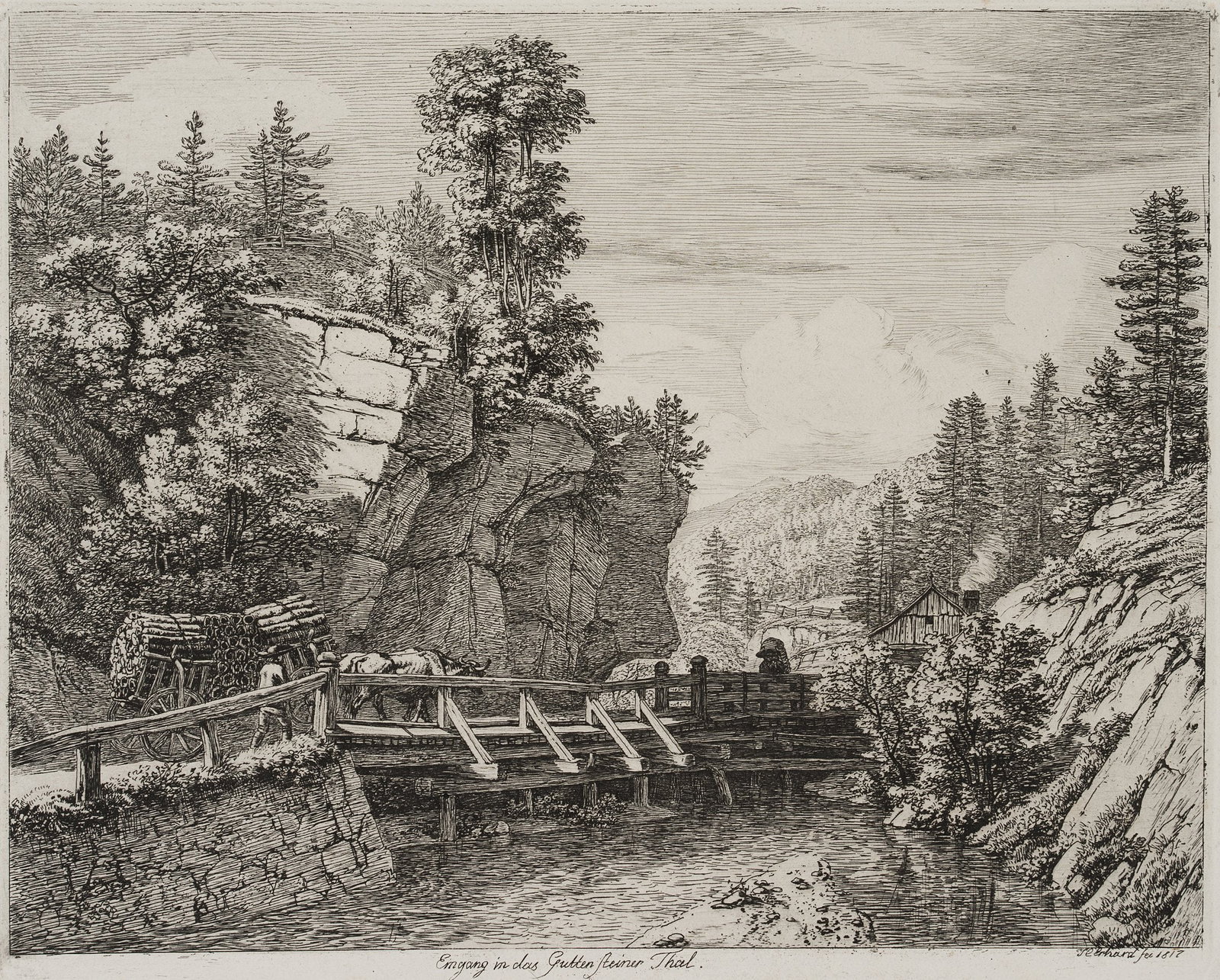 J. ERHARD (1795-1822), Entrance to the Guttensteiner Valley, 1817, Etching: Johann Christoph Erhard (1795 Nuremberg - 1822 Rom): Entrance to the Guttensteiner Valley, 1817, Etching Technique: Etching on Paper Catalogue Raisonné: , 16, III/III Inscription: Signed, dated a