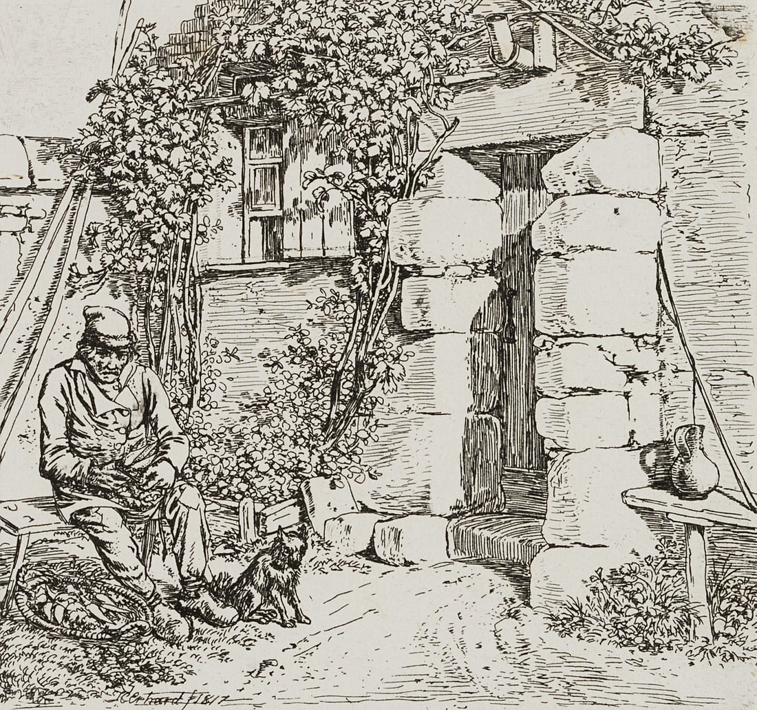 J. ERHARD (1795-1822), The Old Man and His Dog, 1817, Etching: Johann Christoph Erhard (1795 Nuremberg - 1822 Rom): The Old Man and His Dog, 1817, Etching Technique: Etching on Paper Catalogue Raisonné: , 186 Inscription: Signed lower left in the printing pl