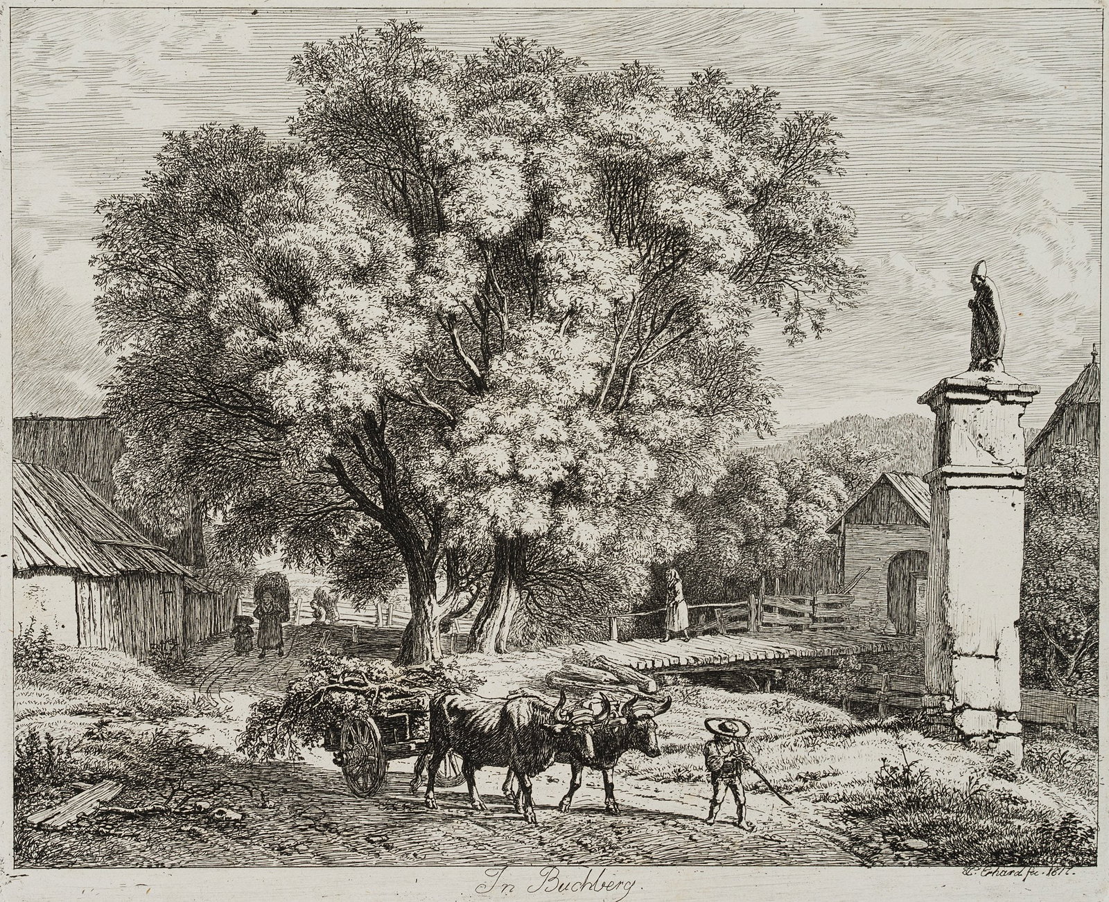J. ERHARD (1795-1822), Ox carts in Buchberg, 1817, Etching: Johann Christoph Erhard (1795 Nuremberg - 1822 Rom): Ox carts in Buchberg, 1817, Etching Technique: Etching on Paper Catalogue Raisonné: , 13, III/III Inscription: Inscribed, signed and dated at 