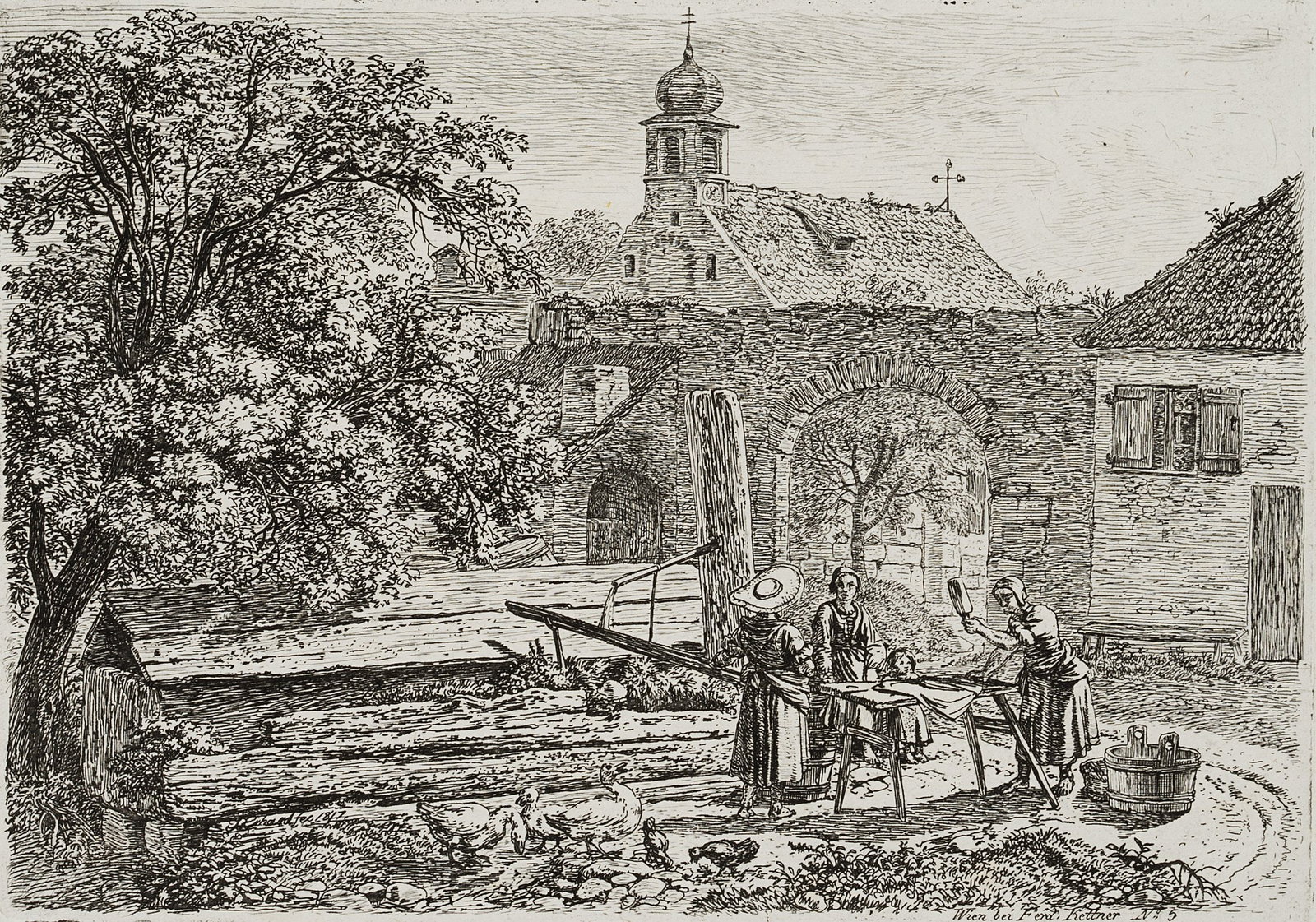 J. ERHARD (1795-1822), The Washerwoman at the Pipe Fountain, 1817, Etching: Johann Christoph Erhard (1795 Nuremberg - 1822 Rom): The Washerwoman at the Pipe Fountain, 1817, Etching Technique: Etching on Paper Catalogue Raisonné: , 61, V/VI Inscription: signed and dated o