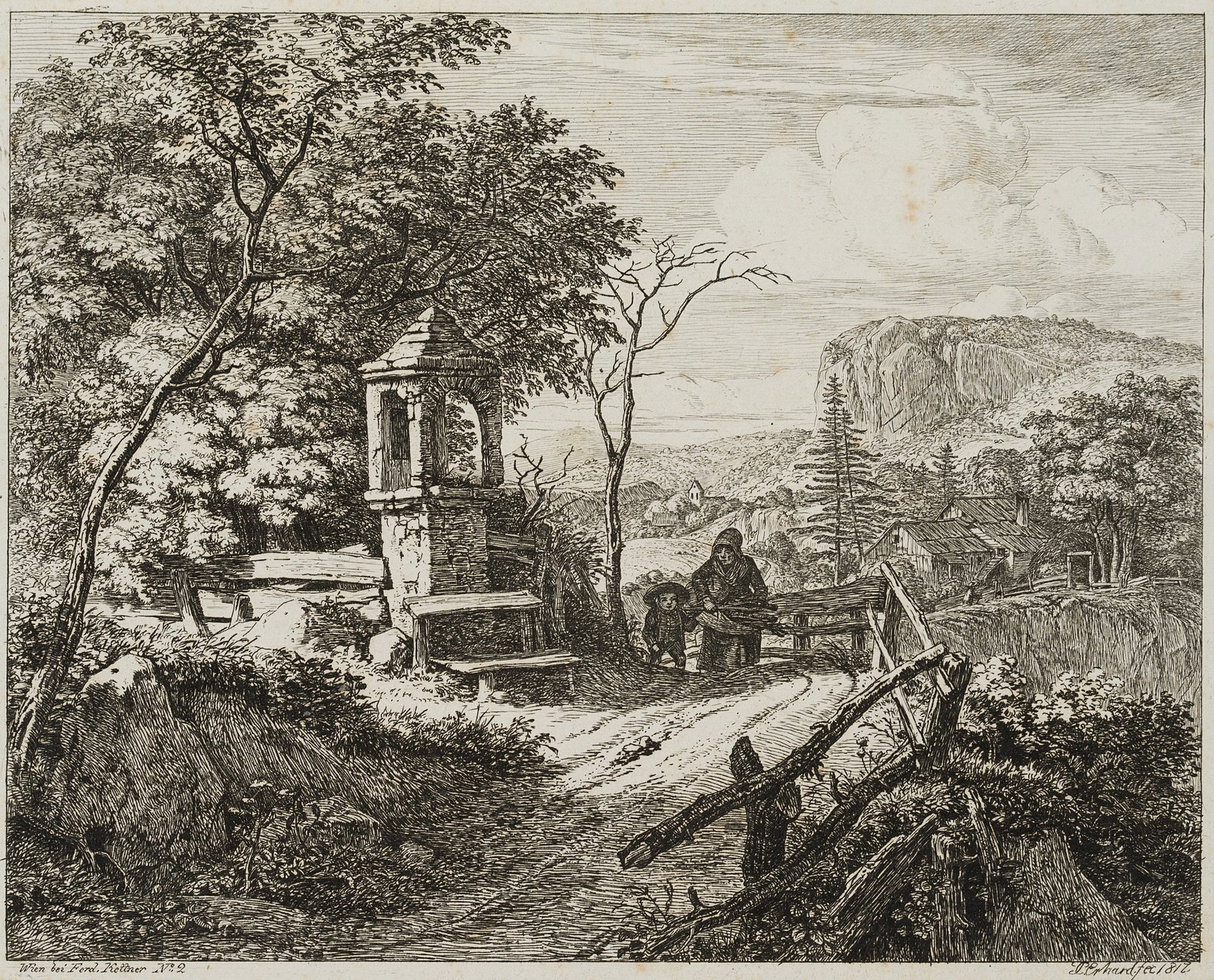 J. ERHARD (1795-1822), The wood-gatherer and the boy, 1817, Etching: Johann Christoph Erhard (1795 Nuremberg - 1822 Rom): The wood-gatherer and the boy, 1817, Etching Technique: Etching on Paper Catalogue Raisonné: , 84, III/III Inscription: Inscribed, signed and 