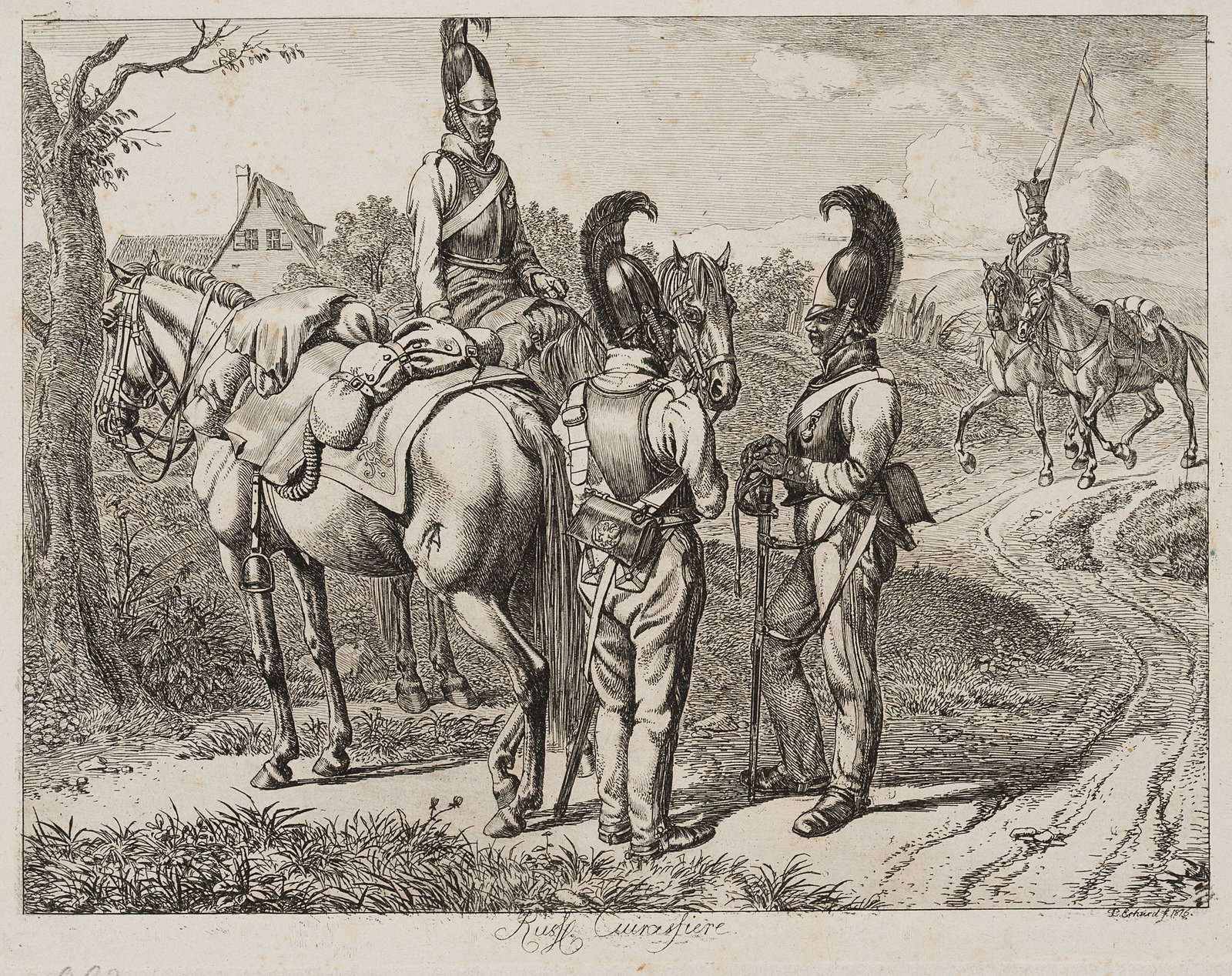J. ERHARD (1795-1822), Russian cuirassiers, 1816, Etching: Johann Christoph Erhard (1795 Nuremberg - 1822 Rom): Russian cuirassiers, 1816, Etching Technique: Etching on Paper Catalogue Raisonné: , 102, III/III Inscription: Signed, dated and inscribed in 