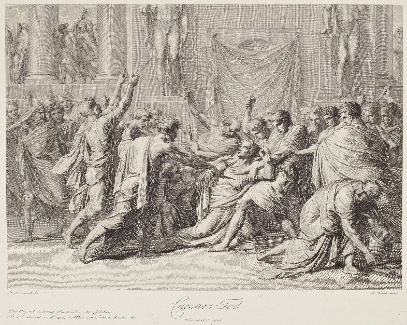 J. EISNER (*1788) after FÜGER (*1751), Caesar’s Death, Copper engraving: Joseph Eisner jun. (1788 Vienna - 1861 ibid.) after Heinrich Friedrich Füger (1751 Heilbronn - 1818 Vienna): Caesar’s Death, 19th century, Copper engraving Technique: Copper engraving on Paper 