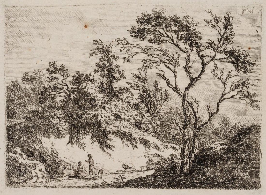 F. GABET (1765-1847), A hunter and a maid at the edge of the forest, around 1800, Etching (1 of 8)