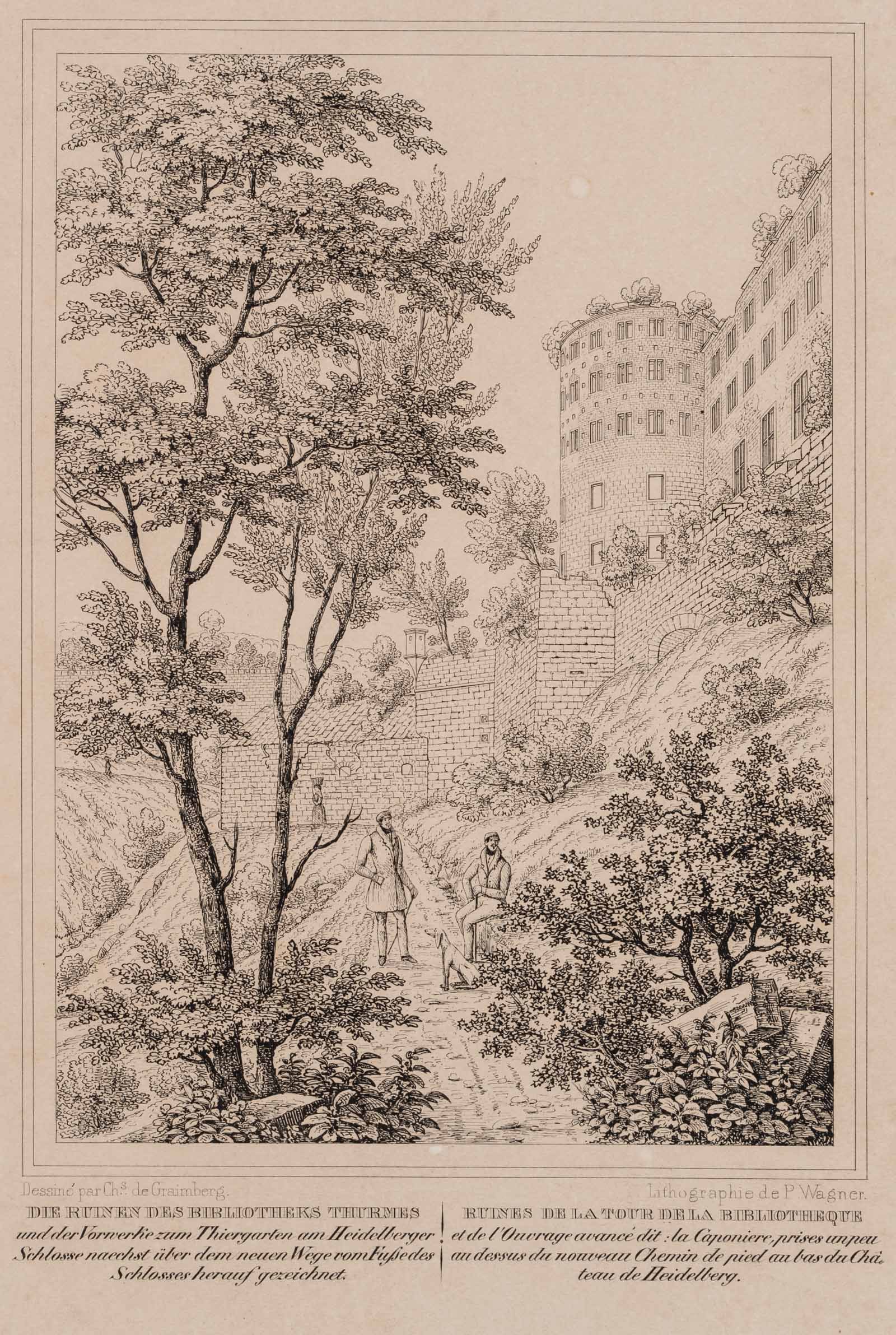 P. WAGNER (*1795) after GRAIMBERG (*1774), Library Tower, Heidelberg Castle, Lithography (1 of 8)