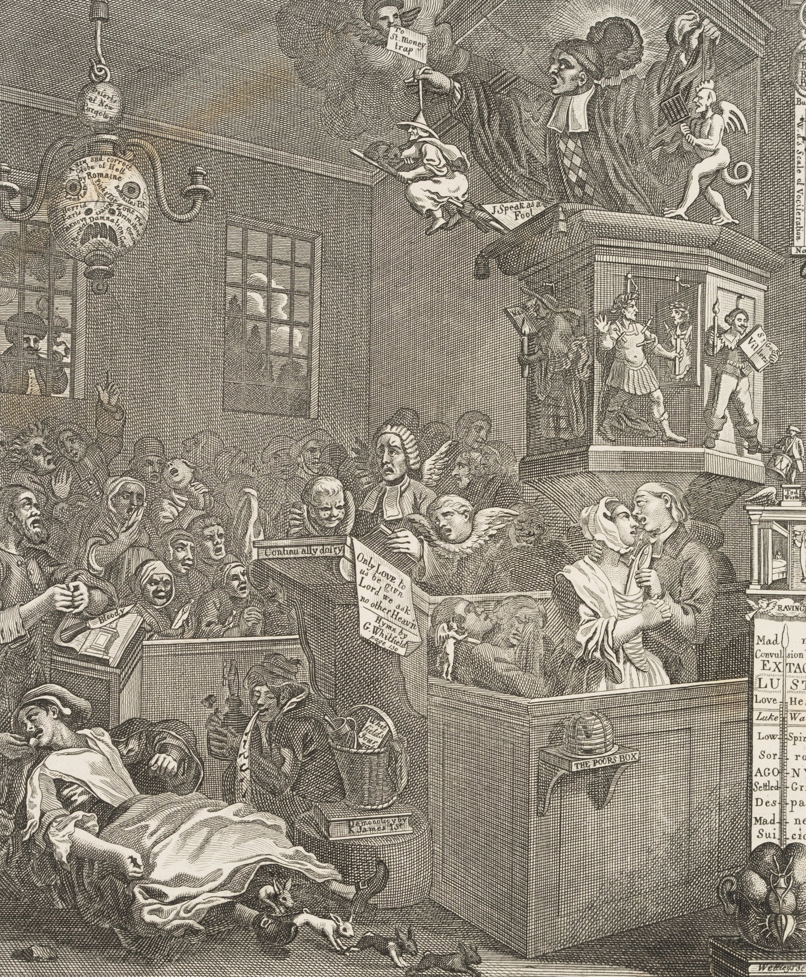 E. RIEPENHAUSEN (*1765) after HOGARTH (*1697), Superstition and fanaticism, around 1800, Copper engr (1 of 4)