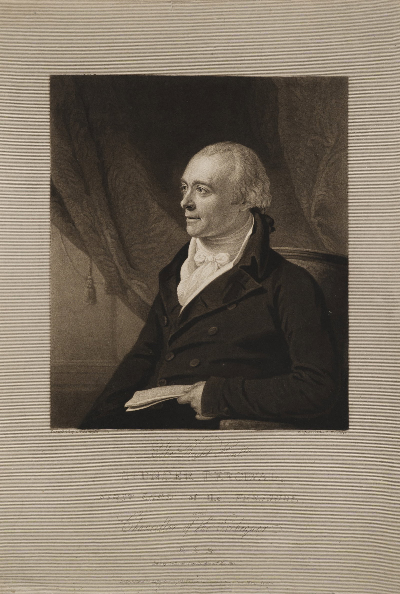 C. TURNER (*1773) after JOSEPH (*1764), Portrait of Spencer Perceval, 1812, Mezzotint (1 of 5)