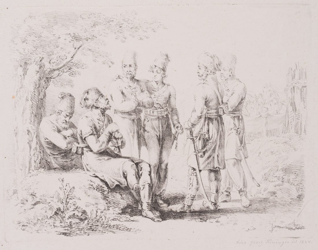 V. KININGER (1767-1851), Ottoman soldiers or Mamluks, 1824, Crayon manner (1 of 4)