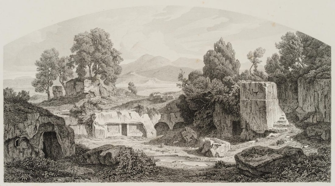 E. ADLER-MESNARD (*1845) after KLOSE (*1830), Rock-cut tombs near Cerveteri, Etching (1 of 4)