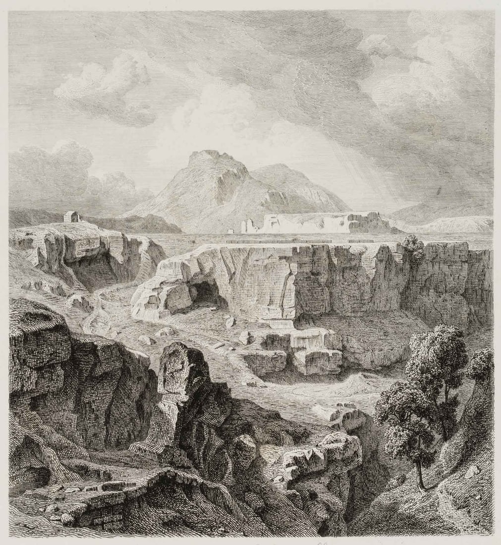 E. ADLER-MESNARD (*1845) after KLOSE (*1830), Rocky gorge near Sikyon, Etching: Eugène Edouard Adler-Mesnard (around 1845 Paris - 1884 ibid.) after Wilhelm Klose (1830 - 1914 ): Rocky gorge near Sikyon Greek landscapes, 19th century, Etching Technique: Etching on Paper, roll