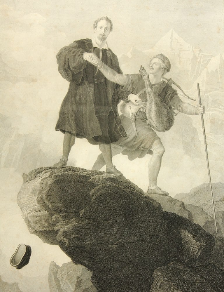 C. RAHL (*1812) after KRAFFT (*1780), Manfred on the rocky outcrop, Copper engraving (1 of 5)