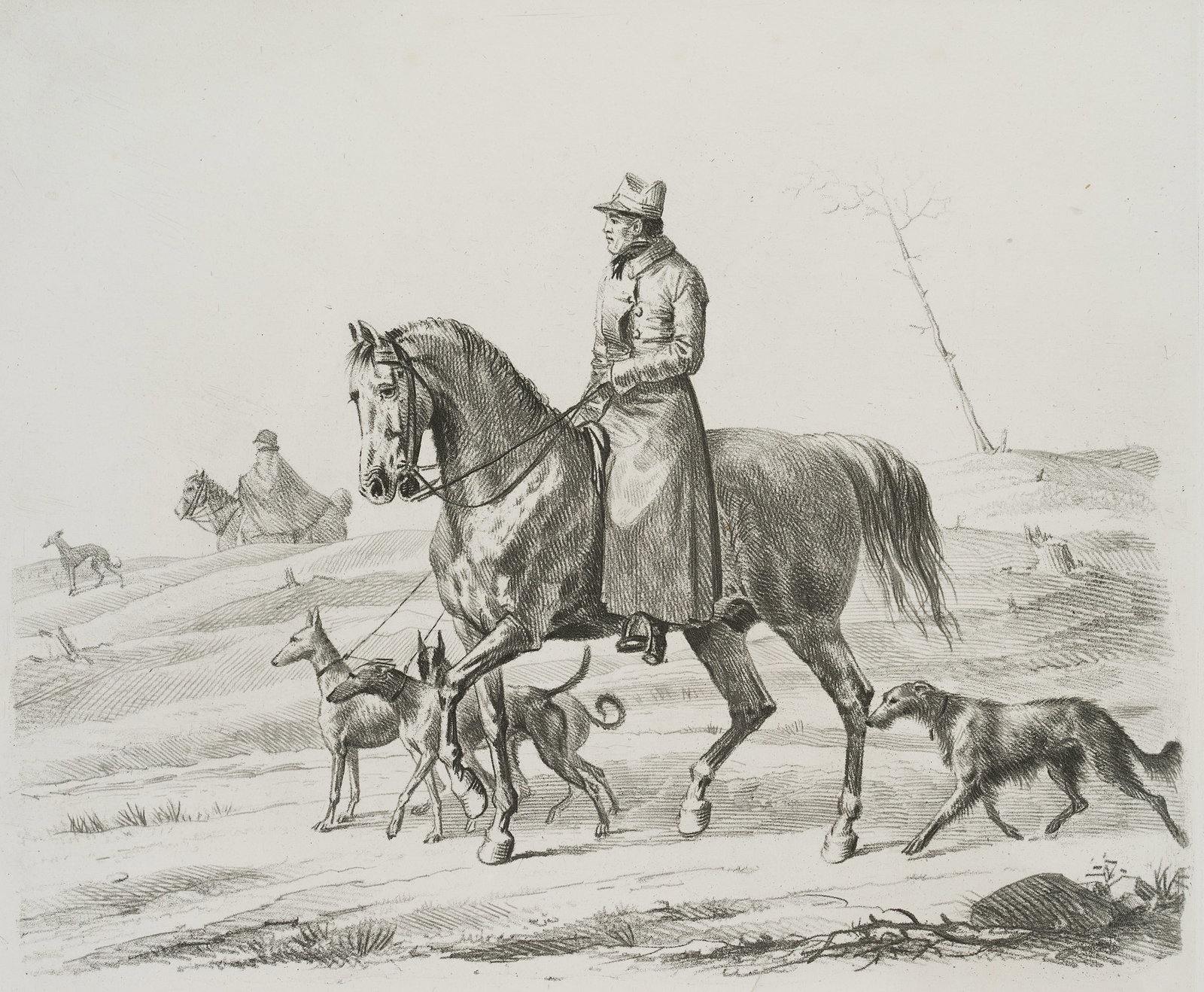 F. KRÜGER (1797-1857), Horsemen with dogs, around 1818, Lithography: Franz Krüger (1797 Großbadegast - 1857 Berlin): Horsemen with dogs, c. 1818, Lithography Technique: Lithography on Paper Catalogue Raisonné: , Date: c. 1818 Description: How could it be