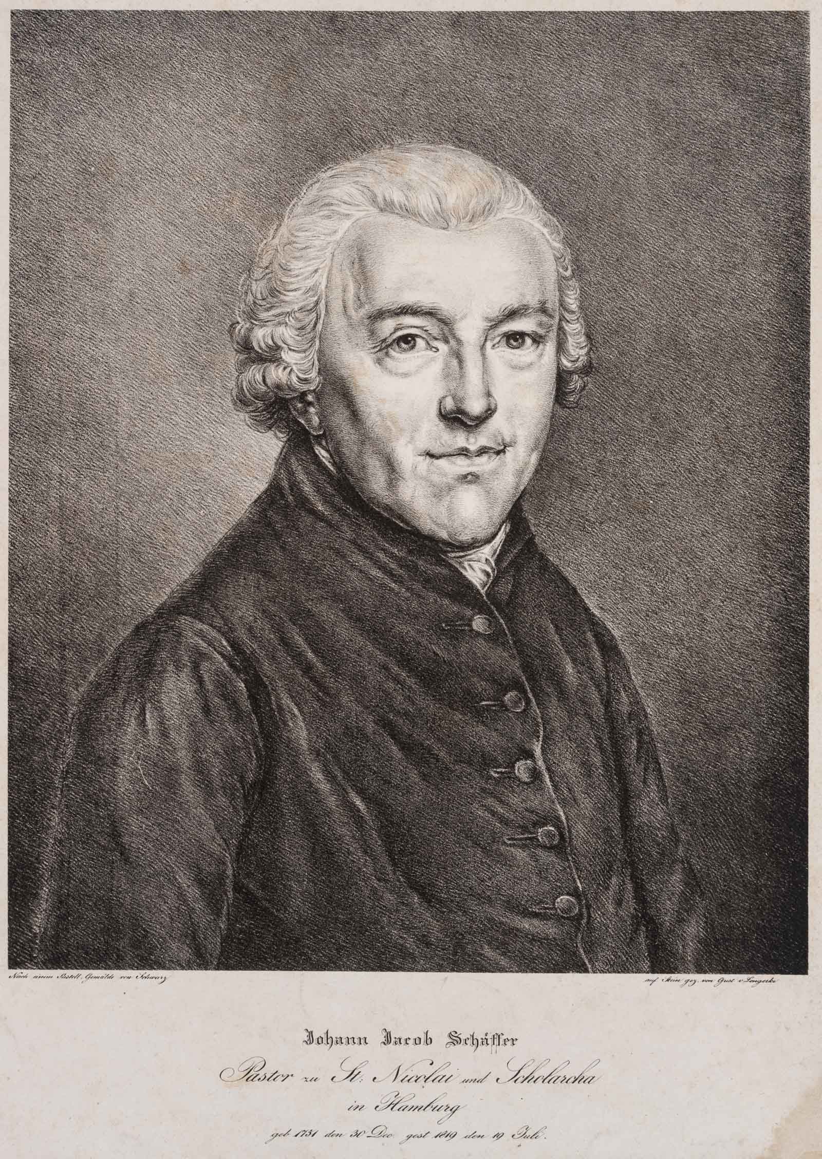 G. LENGERKE (*1801), Reverend Johann Jacob Schäffer, around 1819, Lithography (1 of 8)