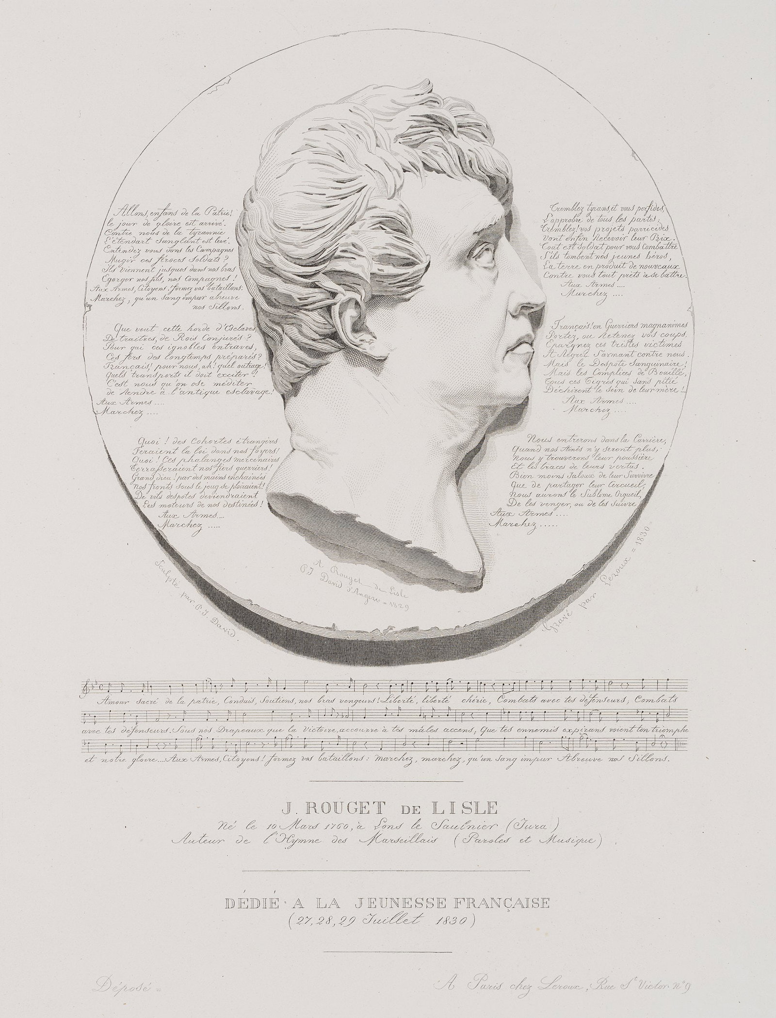 J. LEROUX (1788-1870), Composer Rouget de Lisle, 1830, Etching (1 of 4)