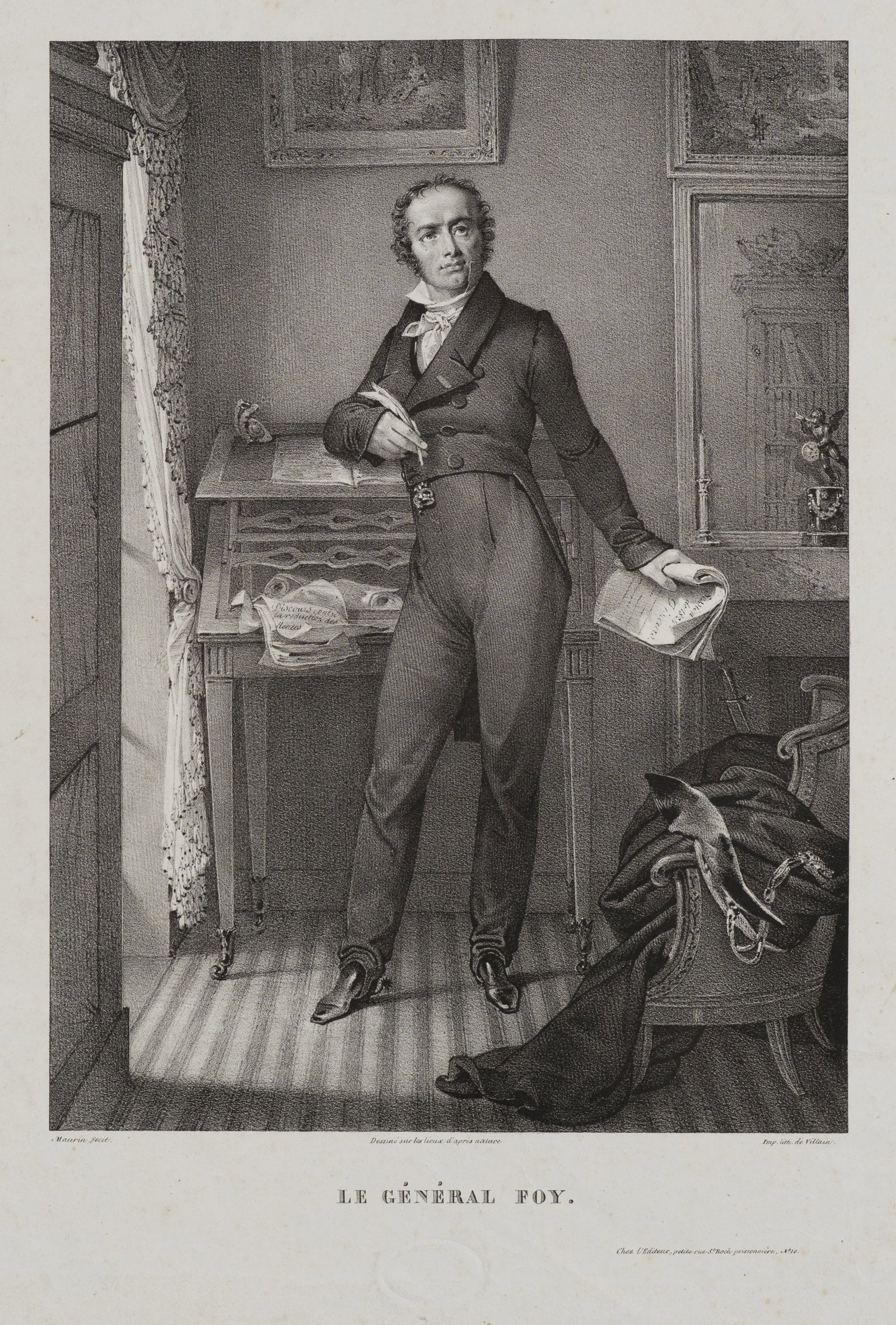 F. VILLAIN (19th) after MAURIN (*1799), Portrait of General Foy, Lithography (1 of 5)