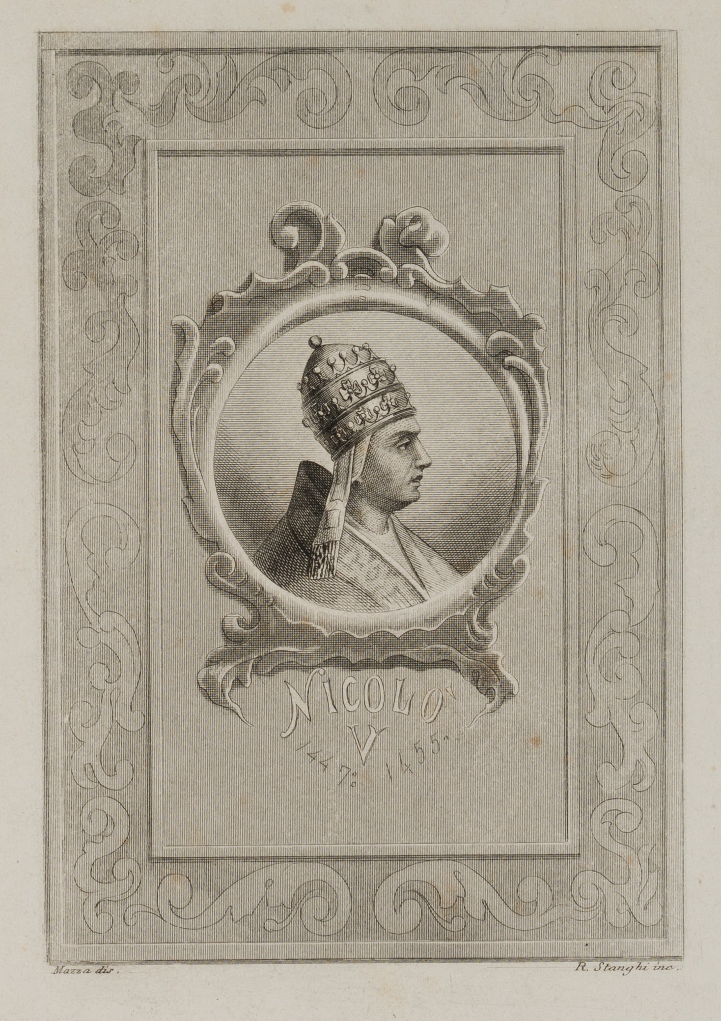 R. STANGHI (19th) after MAZZA (15th), Pope Nicholas V (1397–1455), around 1850, Steel engraving (1 of 4)