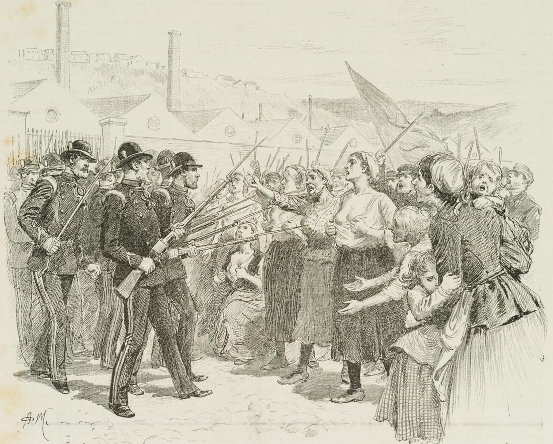 A. MENZEL (1815-1905), The Uprising of the Miners’ Wives, Wood engraving (1 of 4)