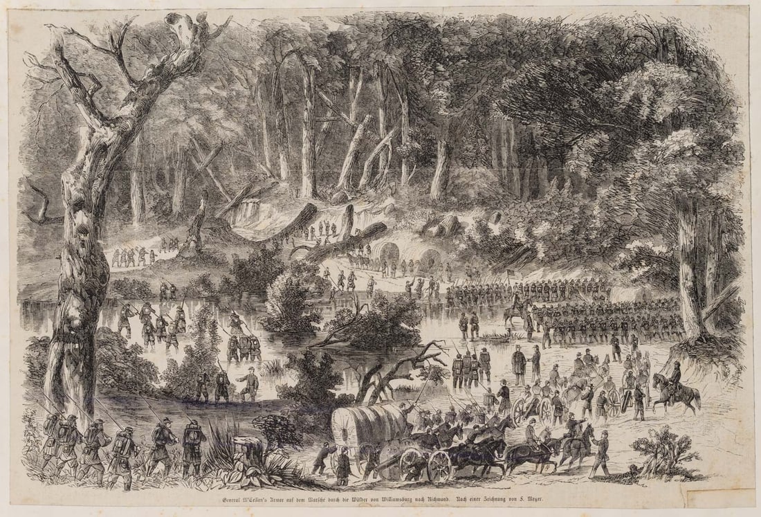 After MEYER (19th), McClellan’s Army marches after Richmond, Woodcut (1 of 4)